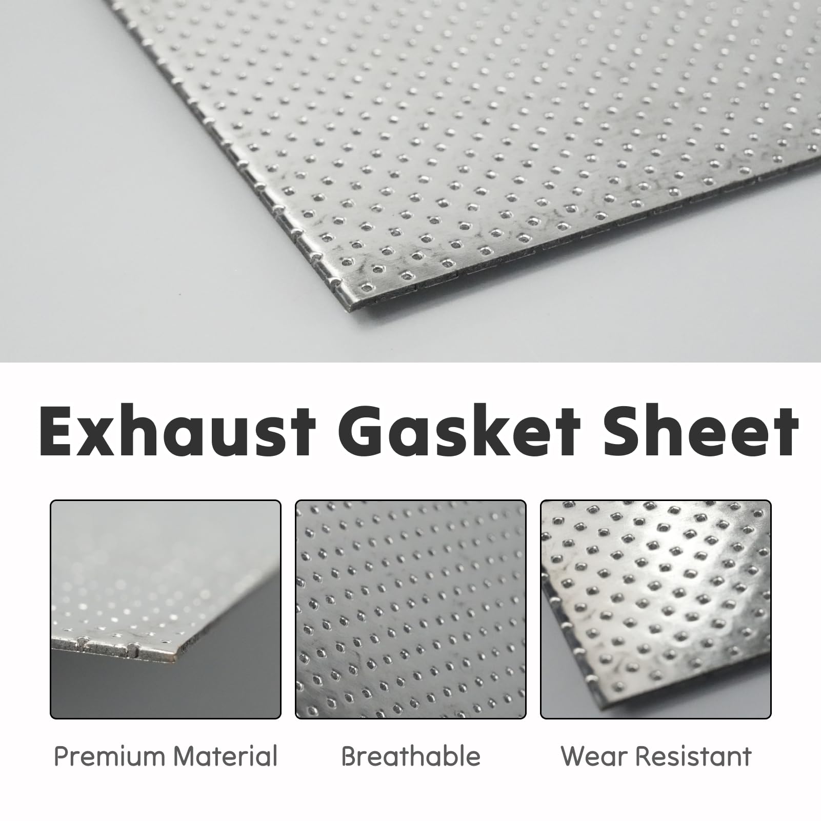 Papier na uszczelki kolektora wydechowego Grubość 1,6 mm, wymiary 20 x 20 cm, papierowa uszczelka wydechowa metaliczna Wytrzymałość termiczna 350°C (20 x 20 cm)