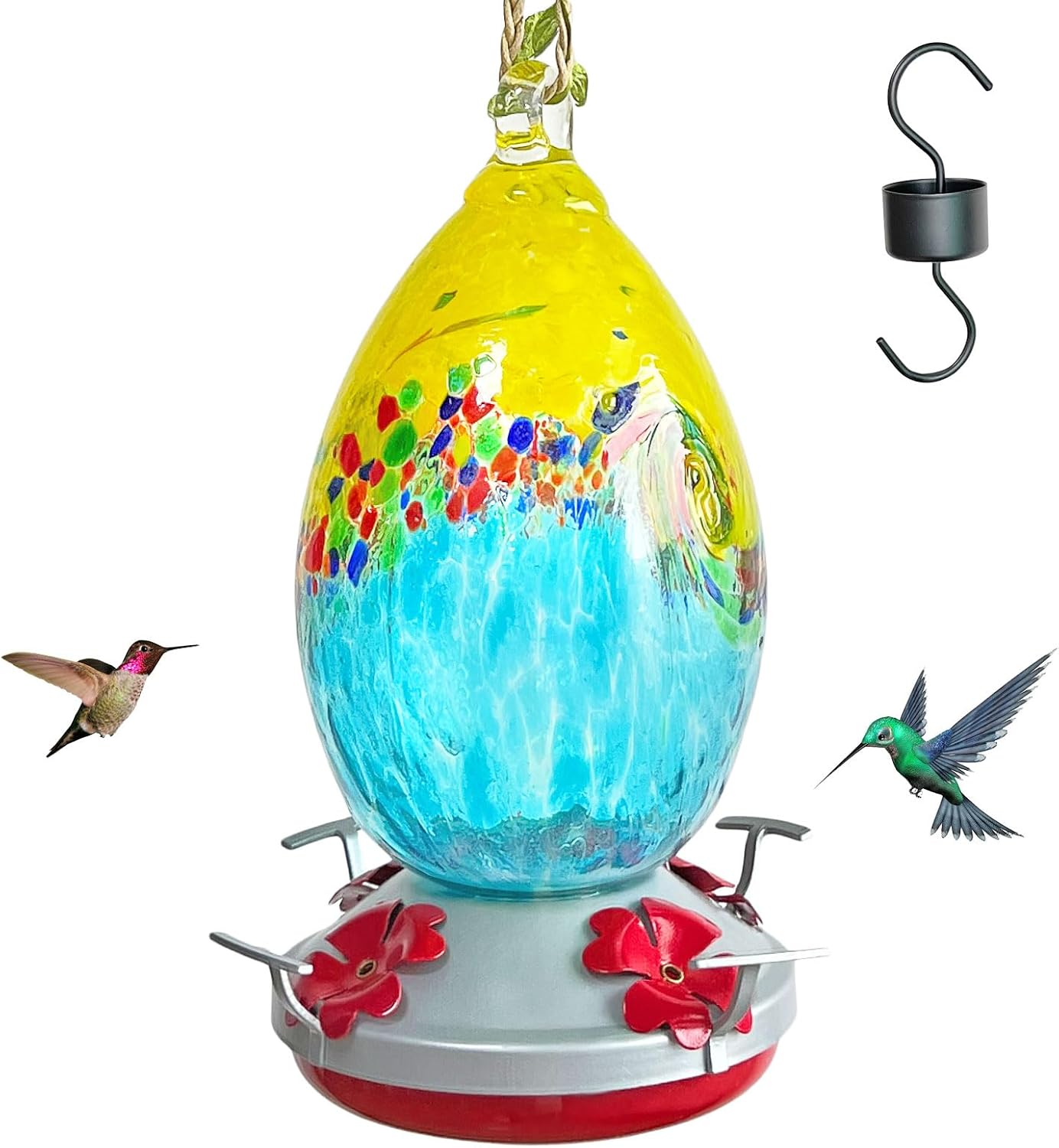 Amazon.com: Aoedelyart Hummingbird Feeder Glass Blown Hummingbird ...