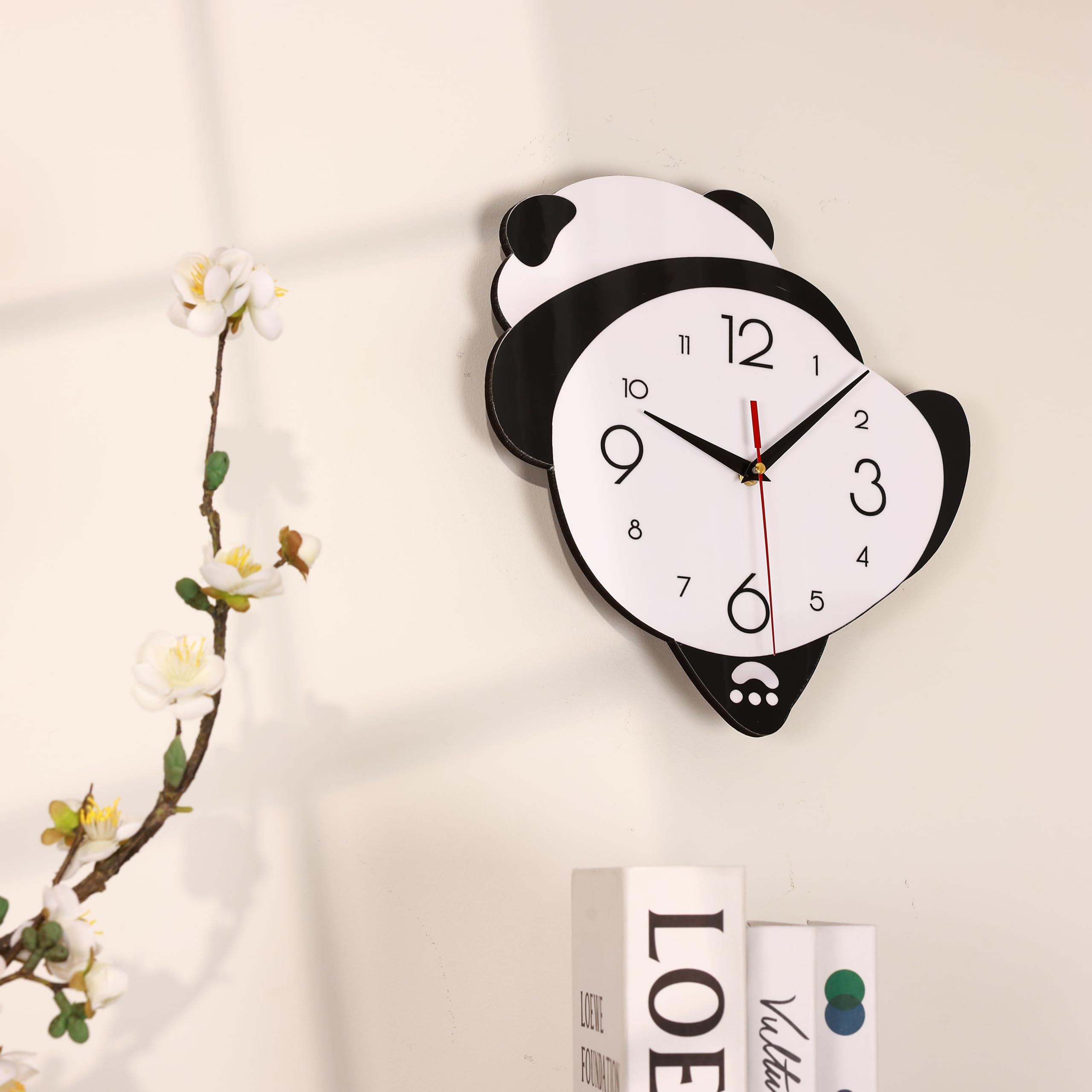De'rons Decorative Silent Non-Ticking Cartoon Wall Clock for Kids Room Bedrooms Classrooms Playrooms Nursery School Wall Decor Washable Without Glass Clocks for Child Room Décor 30 x 24 Cm (Panda)-image-20