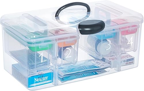 MyGift Cubo de almacenamiento apilable transparente de 15 pulgadas, organizador de artes y manualidades, soporte de suministros de costura con 2