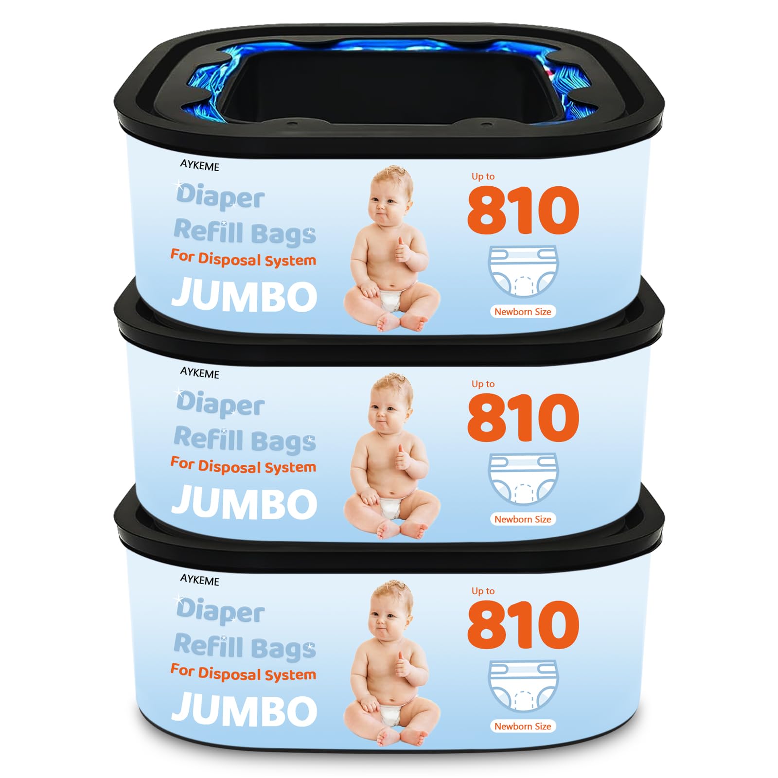 Jumbo Square Refills Disposal Bags Compatible with Diaper Genie Compact & Select Pails (Not Fit Classic),Hold Up to 810 Newborn-Sized Diapers Per