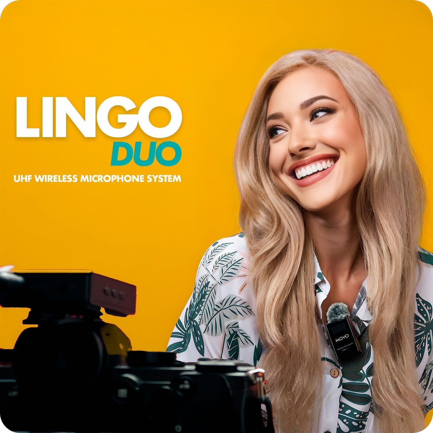 Movo Lingo-Duo - Sistema microfono lavalier wireless UHF a 48 canali per fotocamera, compatibile con fotocamere DSLR Canon EOS, Nikon e Sony, per filmmaking, vlogging, interviste, creazione di