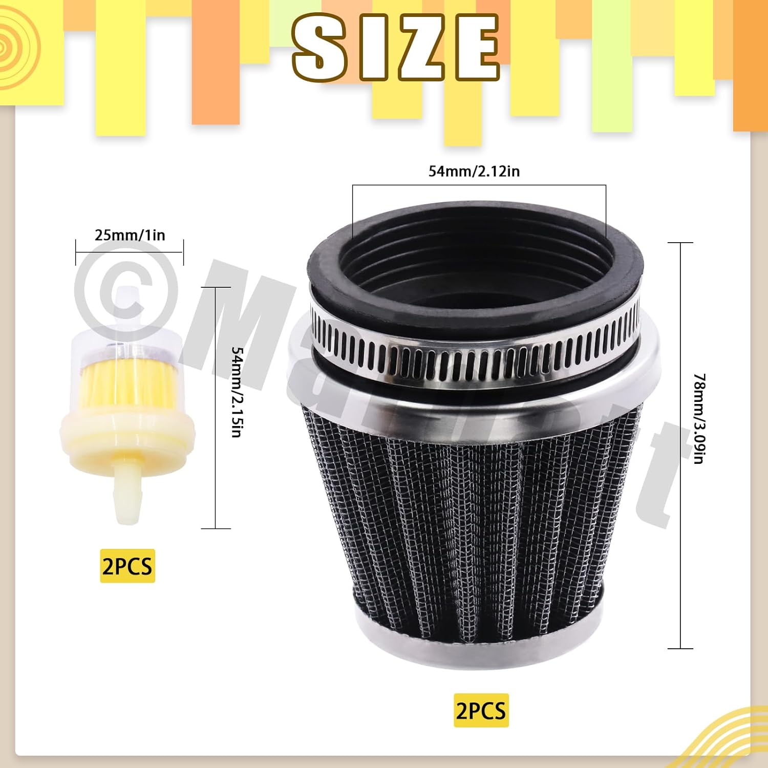 4Pcs 54mm Motorcycle Air Filter with Fuel Filter, Motorcycle Air Filter Cleaner Motorcycle Scooter Air Intake Filter Cleaner for Honda Yamaha Kawasaki