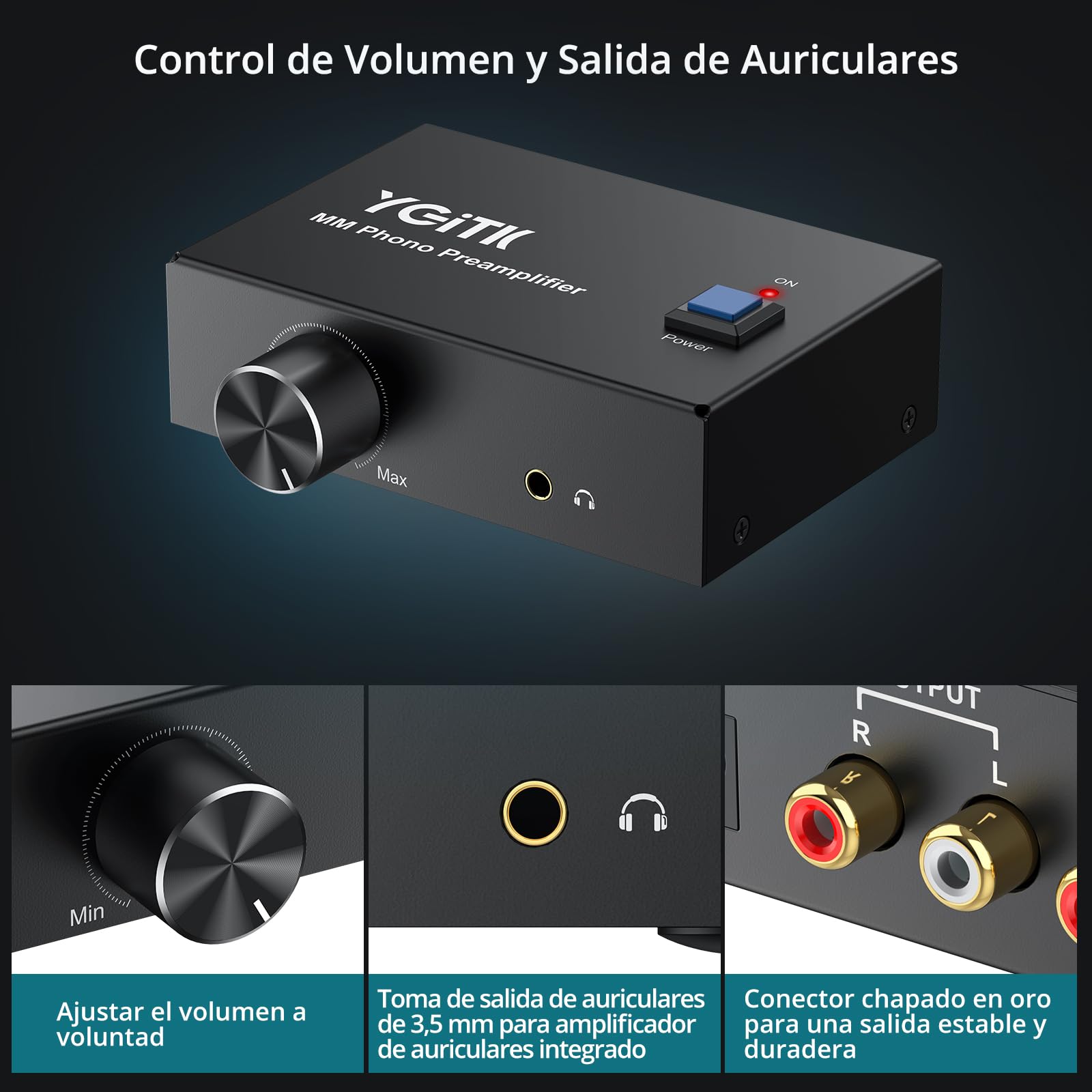 Preamplificador de Phono con Botón de Volumen, Mini Preamplificador de Giradiscos Ultracompacto para Tocadiscos MM con Salida 3.5mm/RCA y Alimentación DC 12V,Sonido de Alta Fidelidad