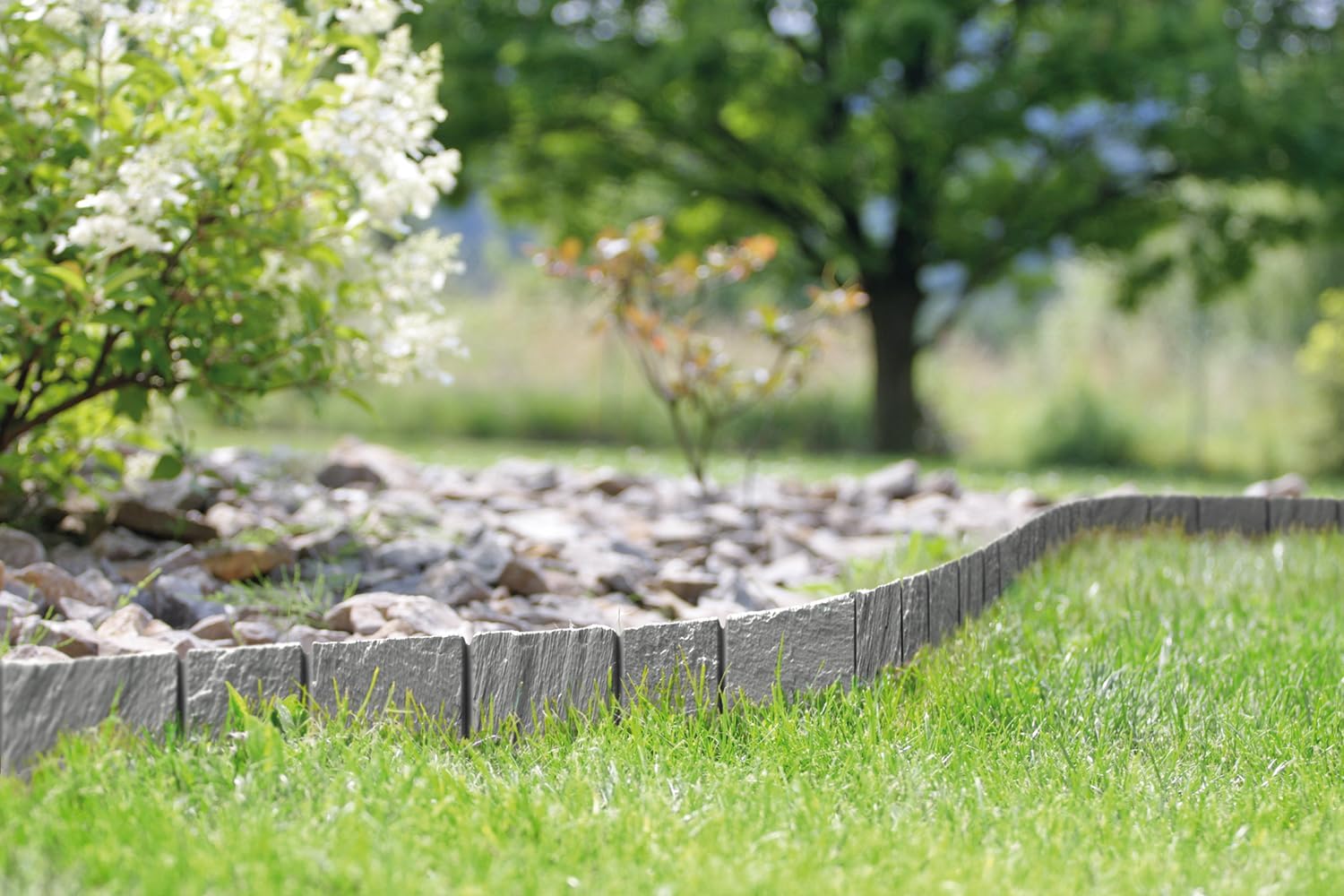 Rasenkante Gartenpalisade Palisade Beeteinfassung Beetumrandung 11,7m Beetabgrenzung Stein-Optik Mähkante Anthrazit
