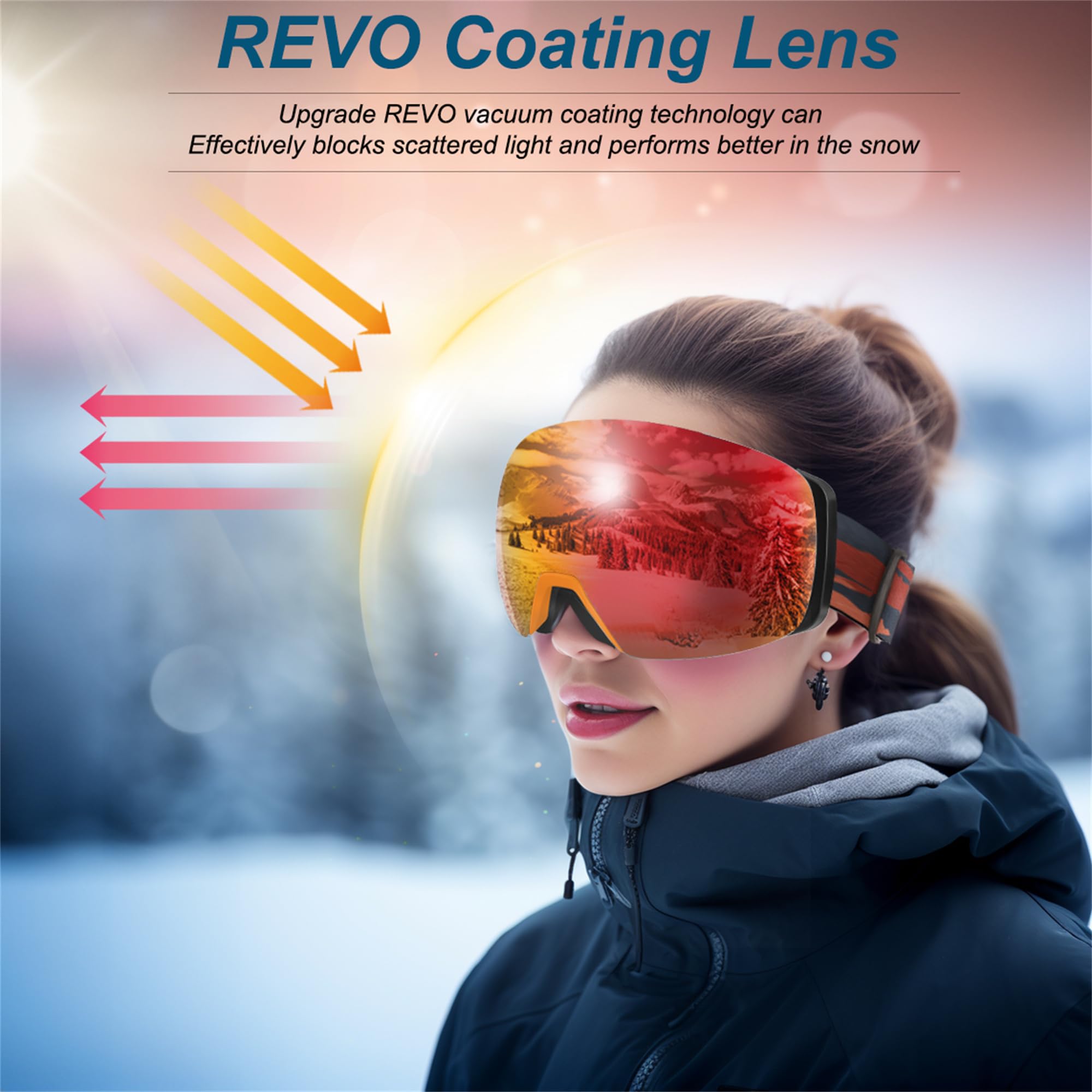 FEISEDY Maschere da Sci OTG Uomo Donna con Lente Magnetica B0020 | Intercambiabile Protezione 100% UV, Antiappannamento Occhiali Snowboard per Sport Invernali All'Aperto