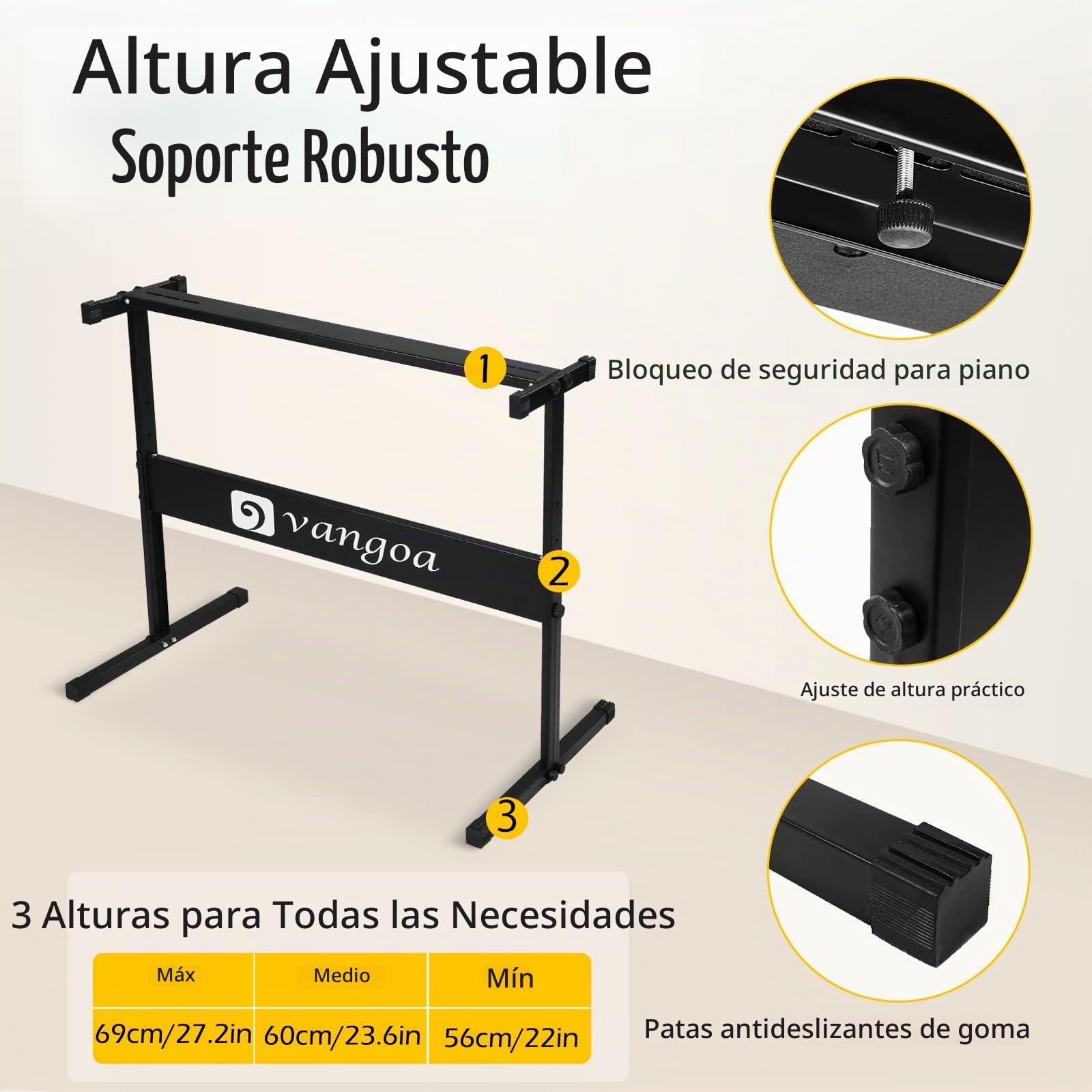 Vangoa Teclado de Piano 61 Teclas Iluminadas Enseñando Electrónicos Teclado Musical con Soporte, Micrófono, 600 timbres, 400 ritmos, 30 demos, Blanco