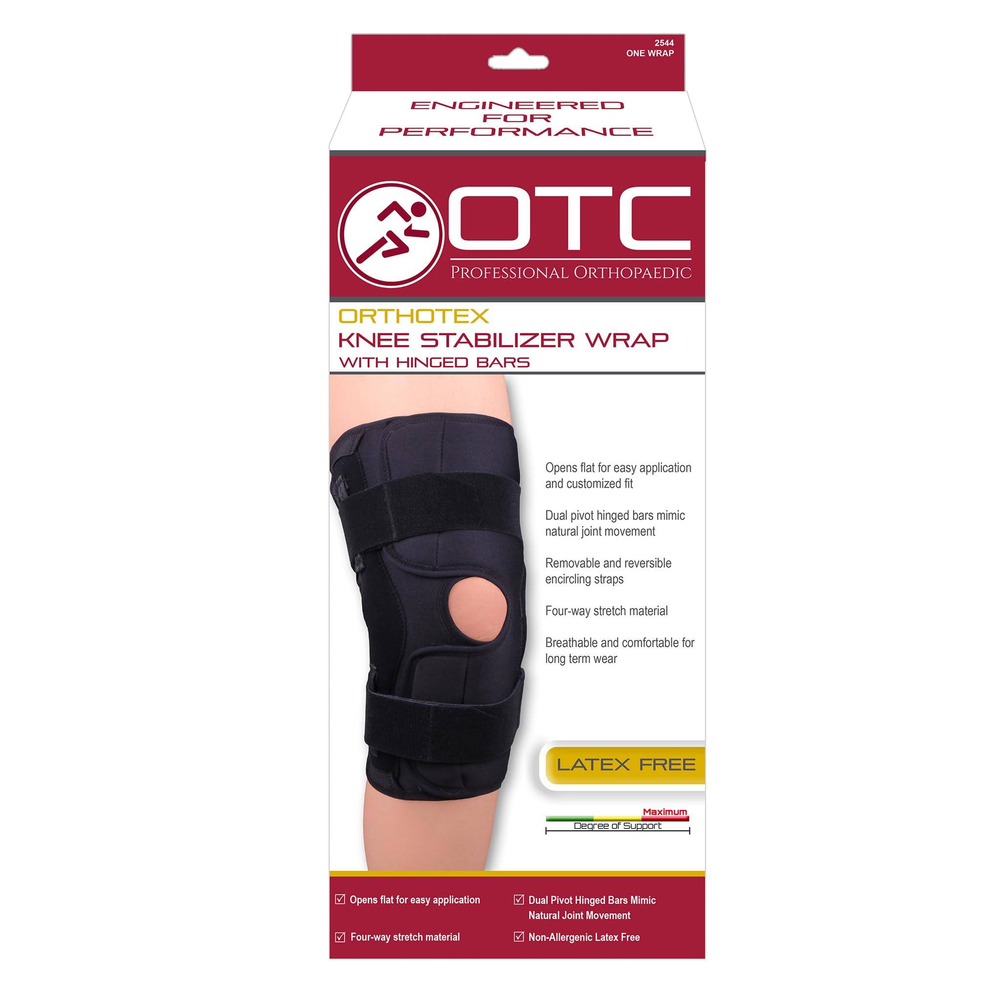 OTC ORTHOTEX Rodillera estabilizadora con barras con bisagras 2544-M , Medium, Negro, 1