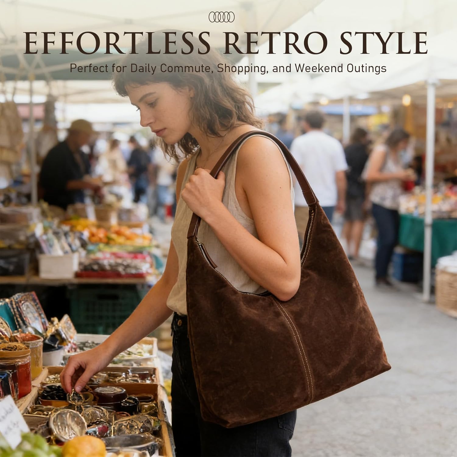 KJMYYXGS Faux Suede Tote Bag for Women, Large Slouchy Suede Hobo Shoulder Bag, Soft Crescent Purse for Work Travel College - Image 3