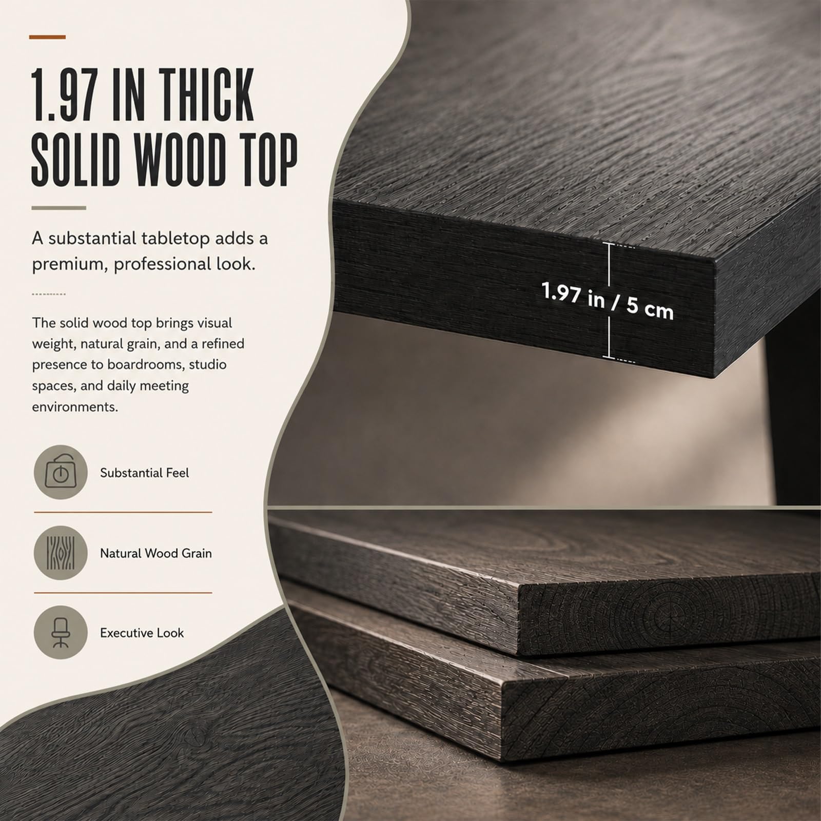 Mesa de Conferencias, Mesa de Oficina Rectangular Grande para 4-16 Personas, Tapa de Madera de 5cm con Estructura de Metal Negro, Varias Medidas para Sala de Reuniones y Seminario