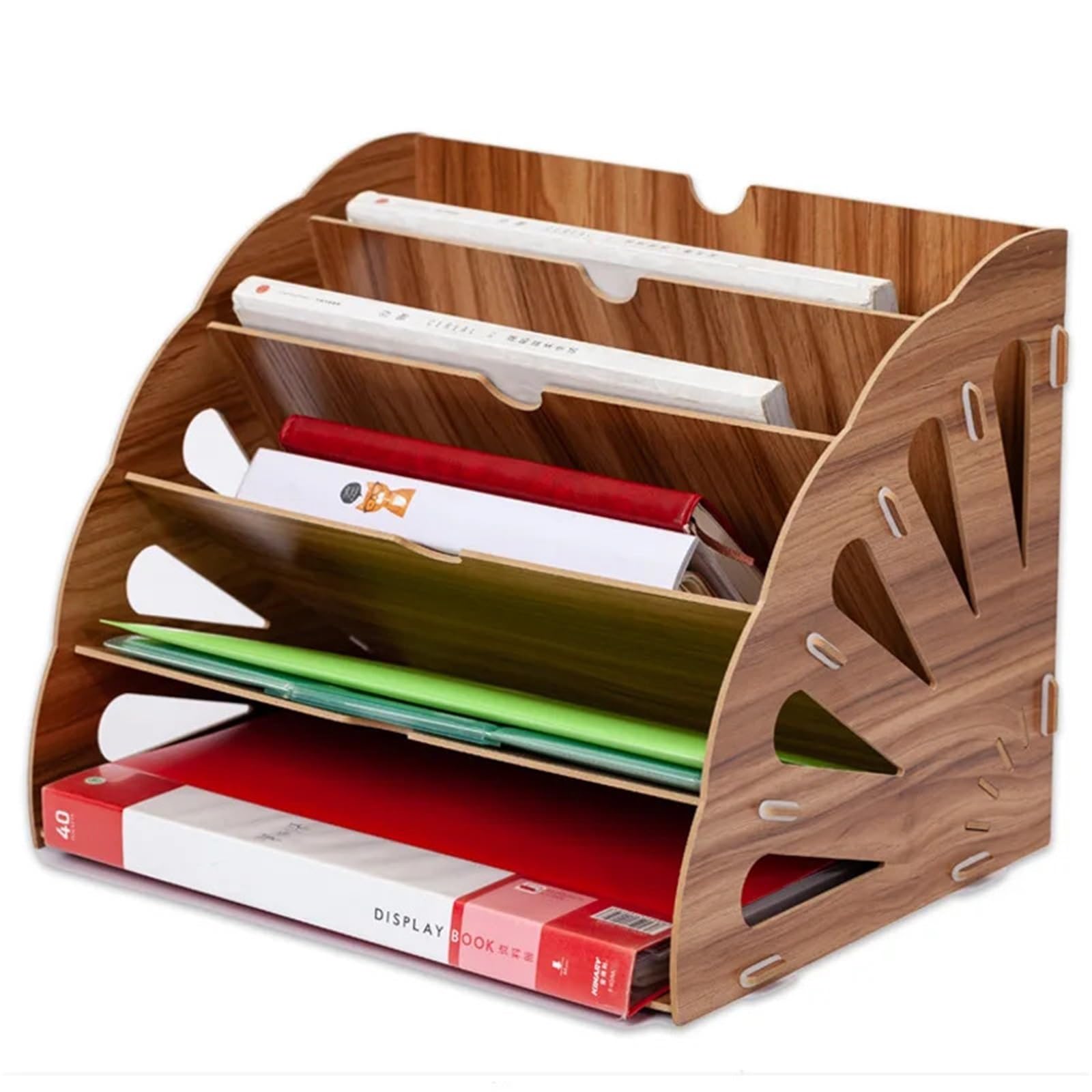 Bandeja para Cartas Ventilador de Madera, Bandeja Papel Prueba pie Multicapa, Organizador Vertical, Estante Archivos, Almacenamiento Datos A4, Carpeta papelería Oficina