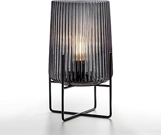 MJ PREMIER Cordless Table Lamp, Portable Glass Lamp with Timer Function, Decorative Battery Operated Bedside Lamp, without Cable, for Bedroom, Living Room (Grey, Small)