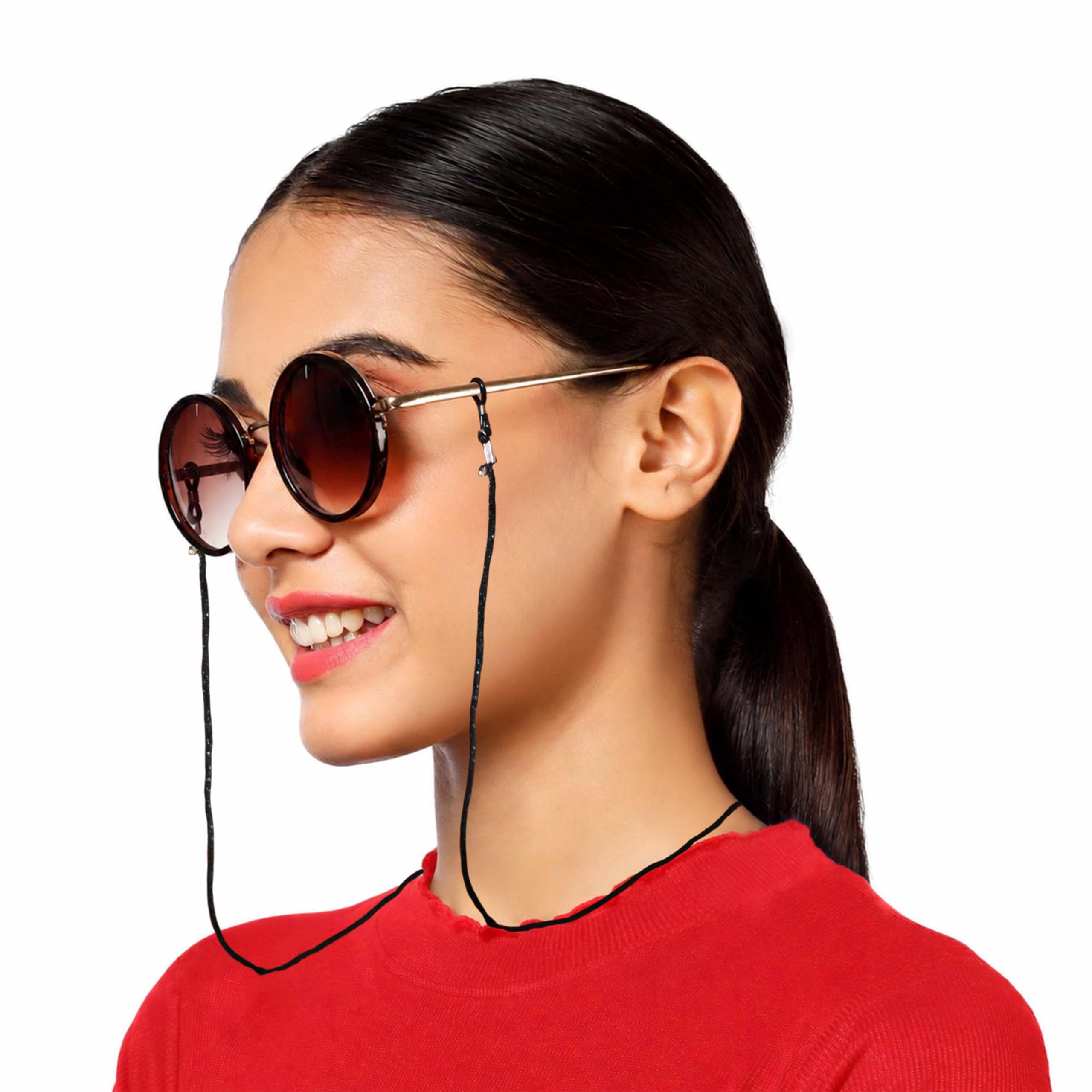 vision Unisex Adult Fabric Eyeglass Holder Strap Cord | New Chain Adjust on Sunglasses | Anti-slip Retainer Lanyard String Eyewear Frame | CH-154 | Black-image-30