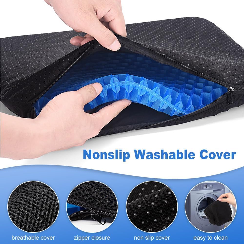 Cojín de gel grande | Cojín de gel para silla de ruedas de panal para conducir, viajes en avión, ortopédico, coxis, oficina, úlceras por presión, ciática, asiento de estadio FC705-4 (azul L