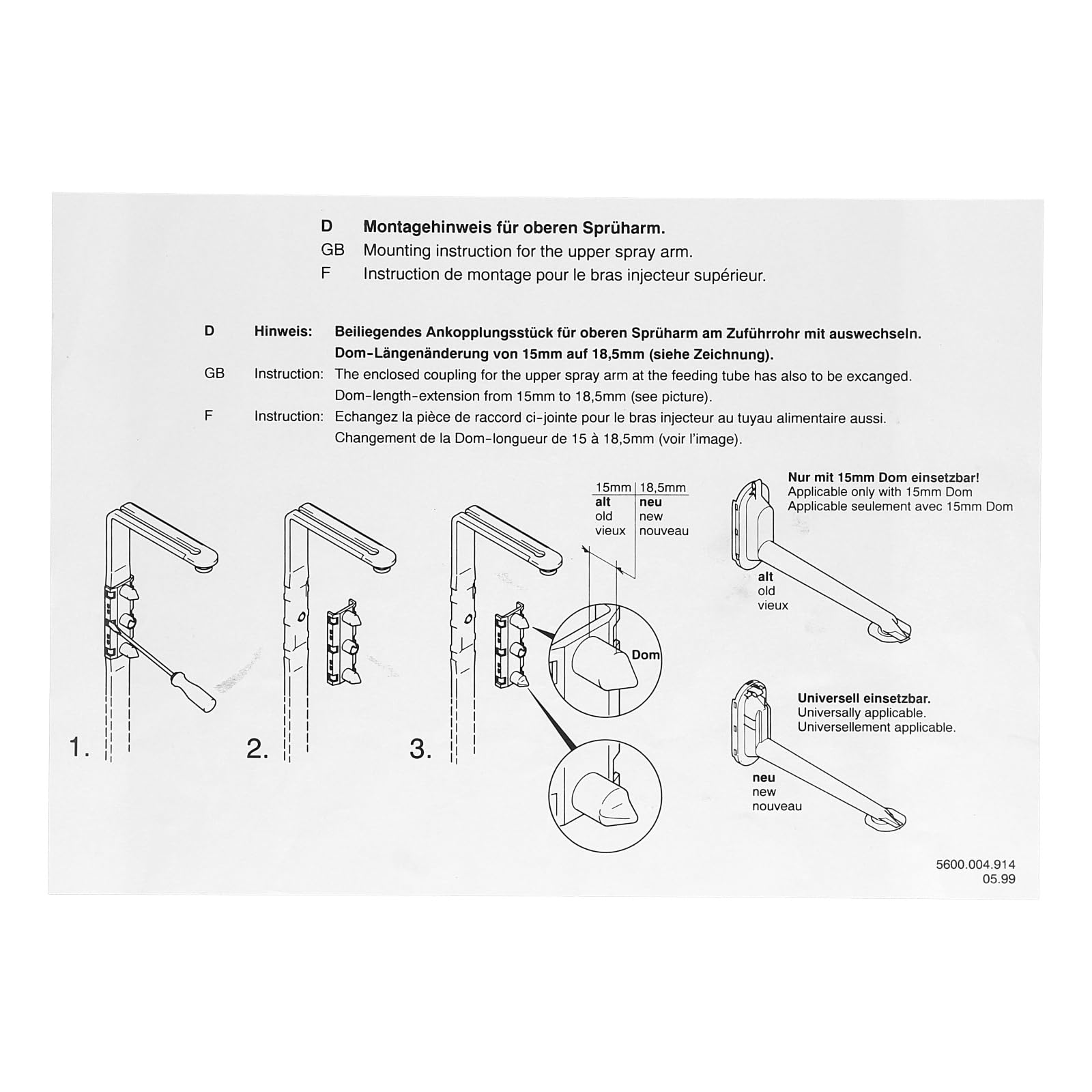 easyPART Kompatibel/Ersatz für BOSCH 00298594 Sprüharm oben Geschirrspülerarm aus Kunststoff Sprüharmrohr Spülmaschine Geschirrspüler Siemens 298594 Sprühkopf-Ankopplungsstück Balay Neff Constructa