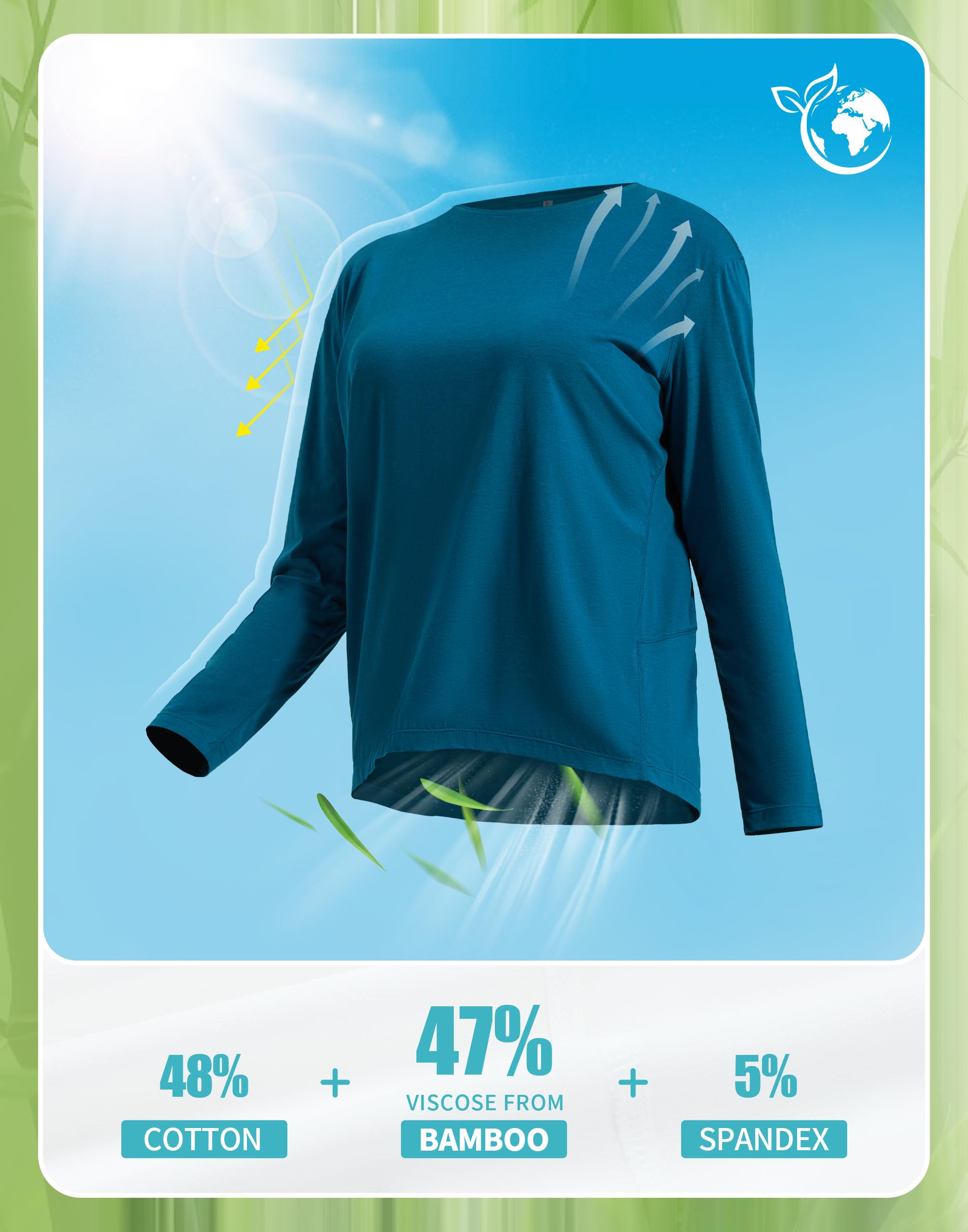 Pioneer Camp Camisetas de entrenamiento de manga larga de viscosa de bambú para mujer, ajuste holgado, cuello barco, yoga, atléticas, camisetas casuales