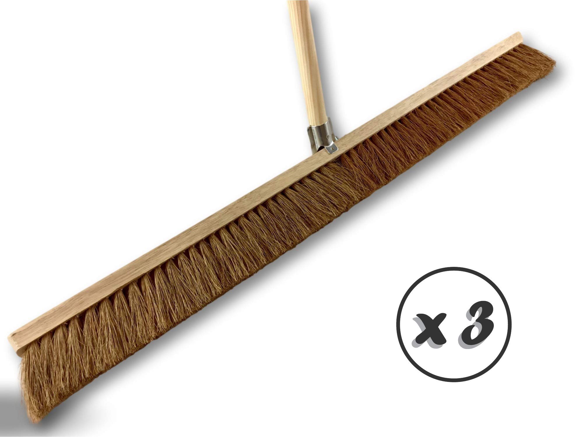Miotła warsztatowa typu kantonier | Zestaw 3 | Track Outdoor | Długość 100 cm | Wypełnienie naturalnej szczotki z włókna kokosowego | Drewniana podeszwa | Metalowe tulejki Ø 28 mm | Z uchwytem | Kibros 2090Mx3