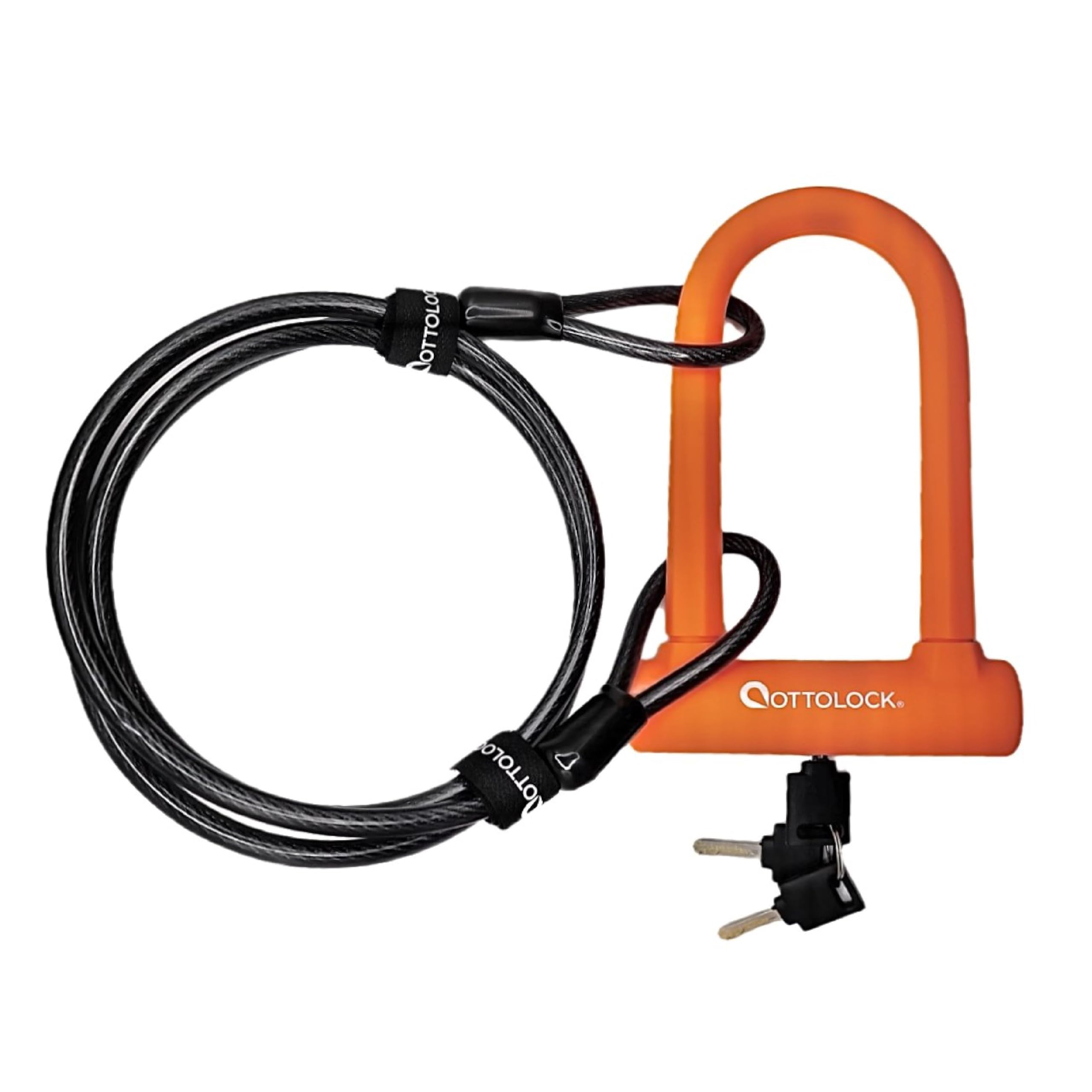 OTTOLOCK Sidekick Compact U-Lock i wiązka kabli, wytrzymała, antykradzieżowa, z kluczami, powlekana silikonem, akcesoria rowerowe, kolor pomarańczowy