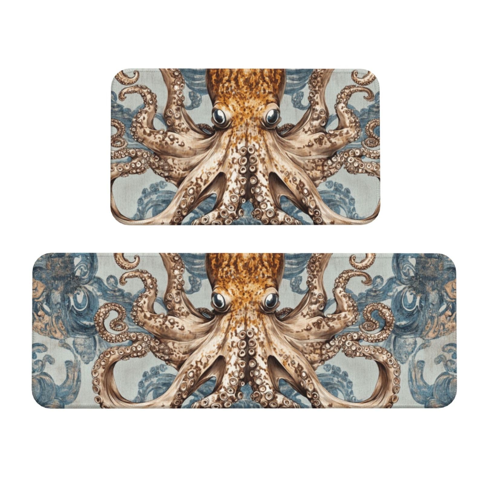 Tapetes de cocina antideslizantes y lavables de 43 x 119 cm con estampado decorativo de pulpo
