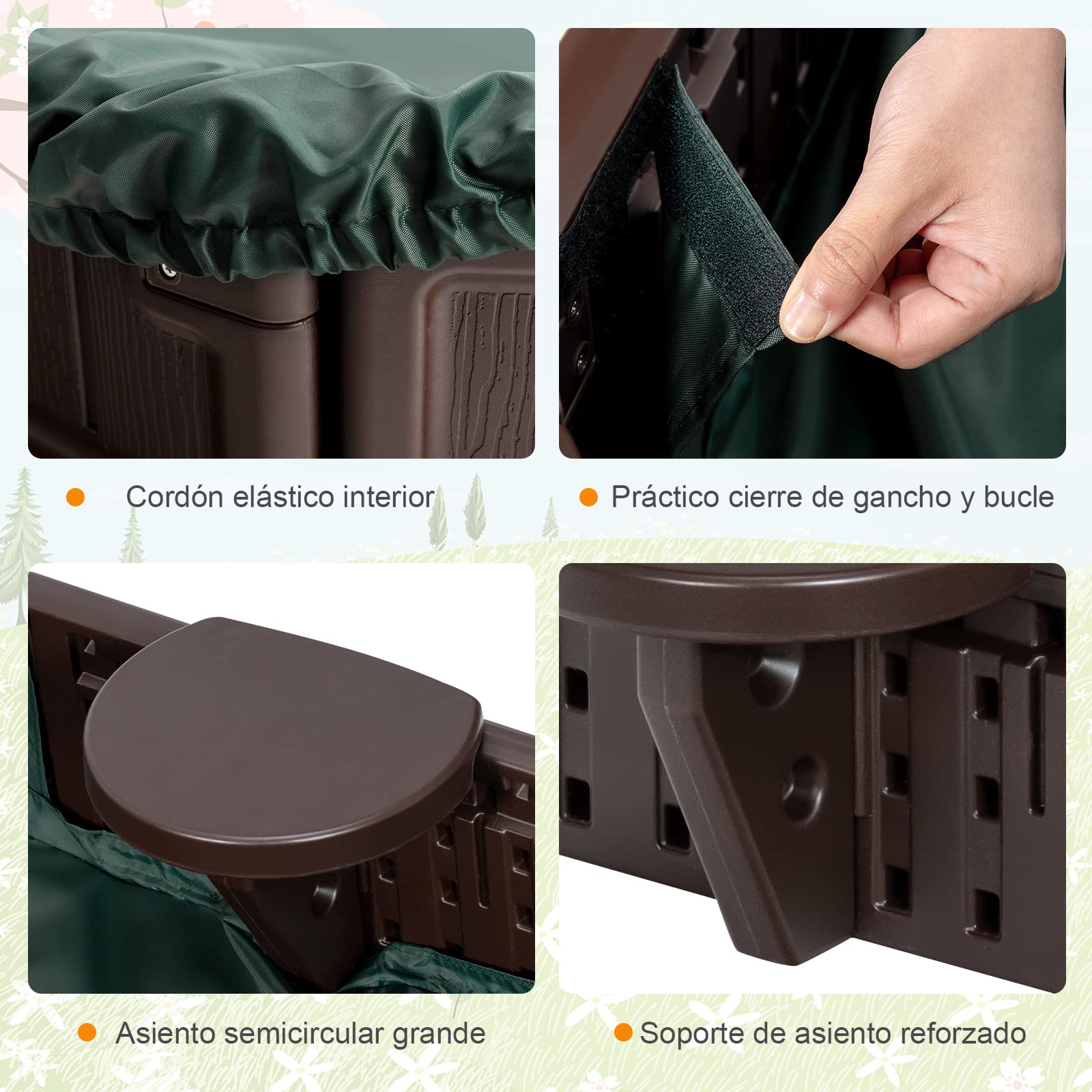 COSTWAY Arenero Infantil Elíptico 183 cm, Arenero con Cobertura Impermeable, Cobertura Inferior y Asientos Incorporados en los Ángulos, para 4 Niños, Kit Arenero de Exterior para Patio (elípticio)