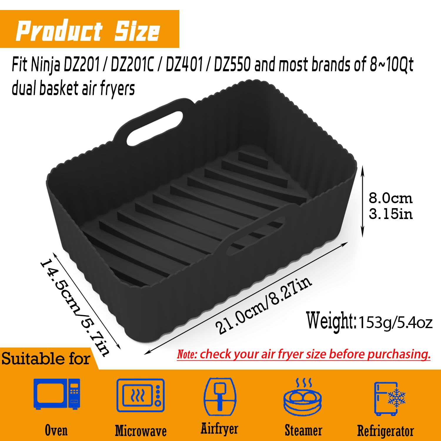 Lot De 2 Doublures Silicone Pour Friteuse à Air Midea 2L - Réutilisables, Antiadhésives, Lavables Au Lave-vaisselle, Résistantes à 230°C