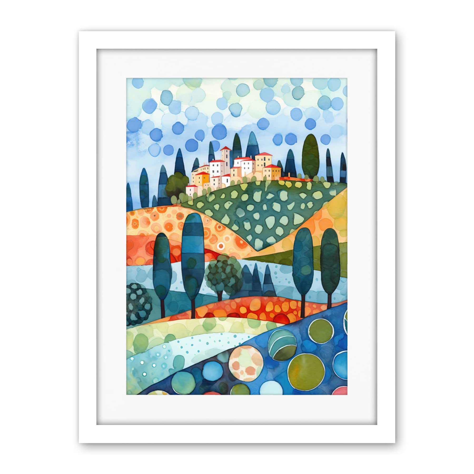 Artery8 Italian Abstract Landscape Folk Art Artwork Framed Wall Art Print 18X24 Inch