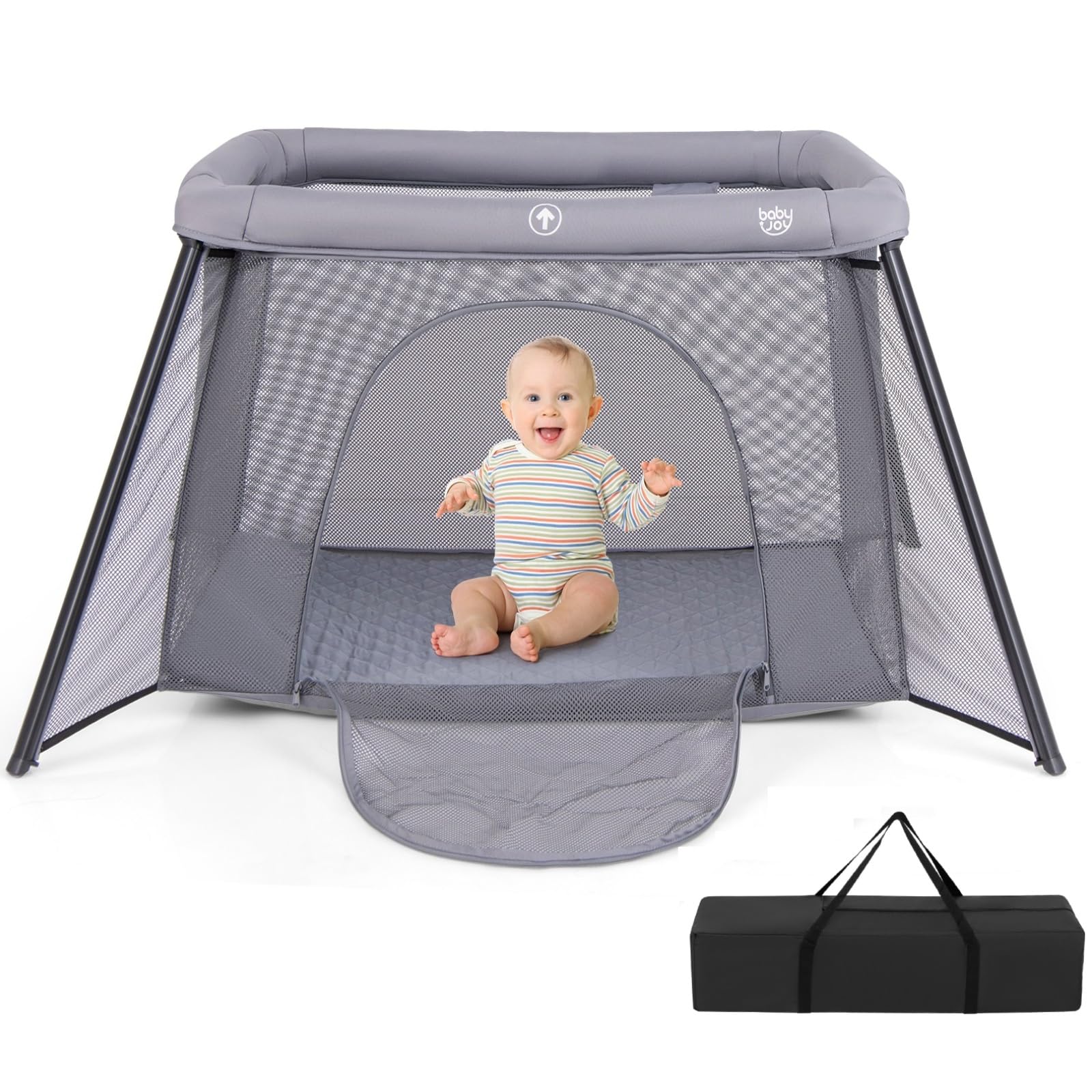 BABY JOY in Travel Crib, Portable Baby Playpen with Soft Washable  Mattress, Foldable Pack and Play Lightweight Installation-Free Home Playard