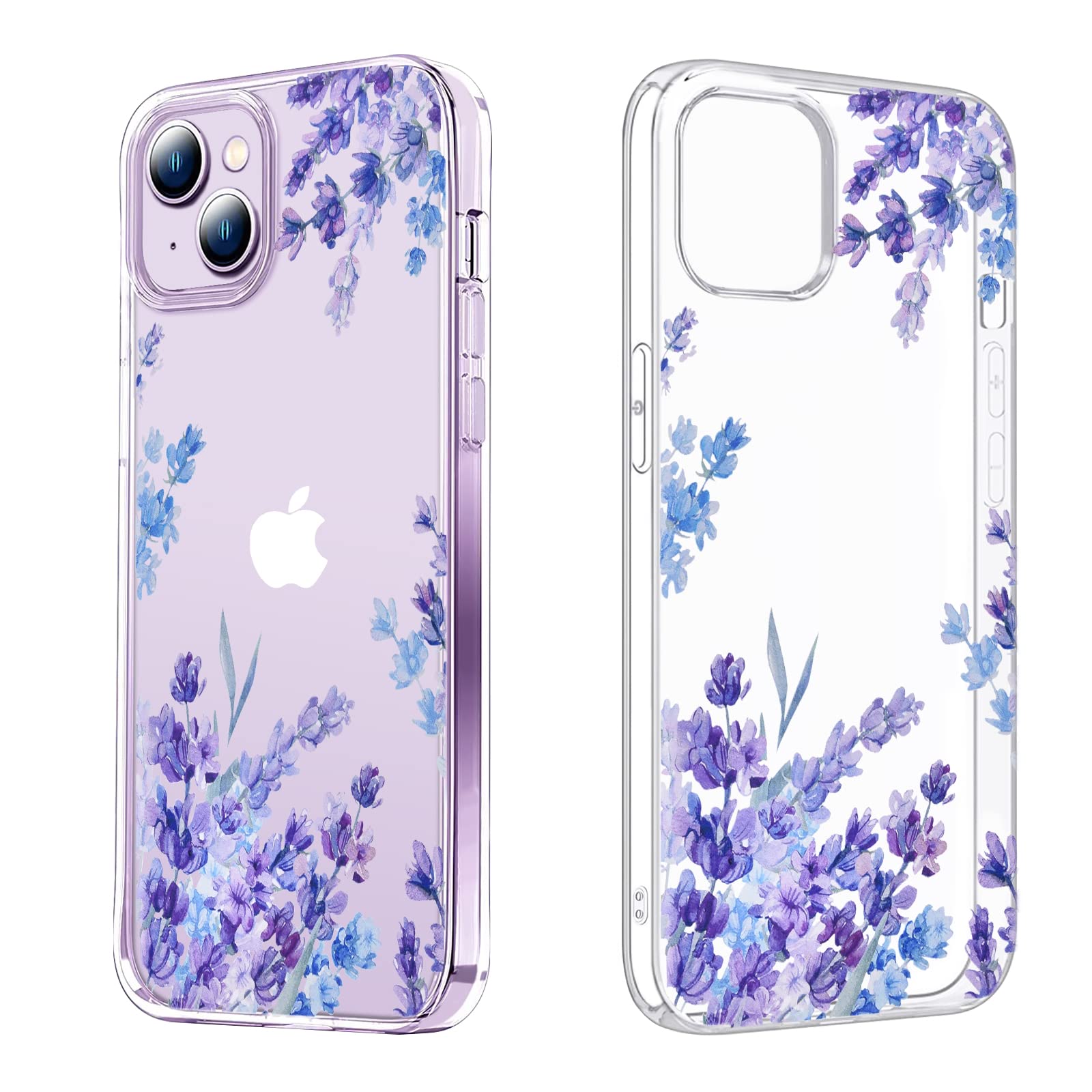 DiyGody Cute Flowers Case for iPhone 14 Plus Clear with Design Purple Lavender Pattern for Women Girls Soft TPU Slim Shockproof Protective Phone Case Cover Compatible with iPhone 14 Plus 6.7 Inch