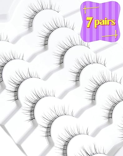 Miniatura 6 de Onlyall Pestañas naturales, pestañas postizas de aspecto natural, pestañas postizas acampanadas, pestañas postizas suaves y esponjosas, 7 pares, D14