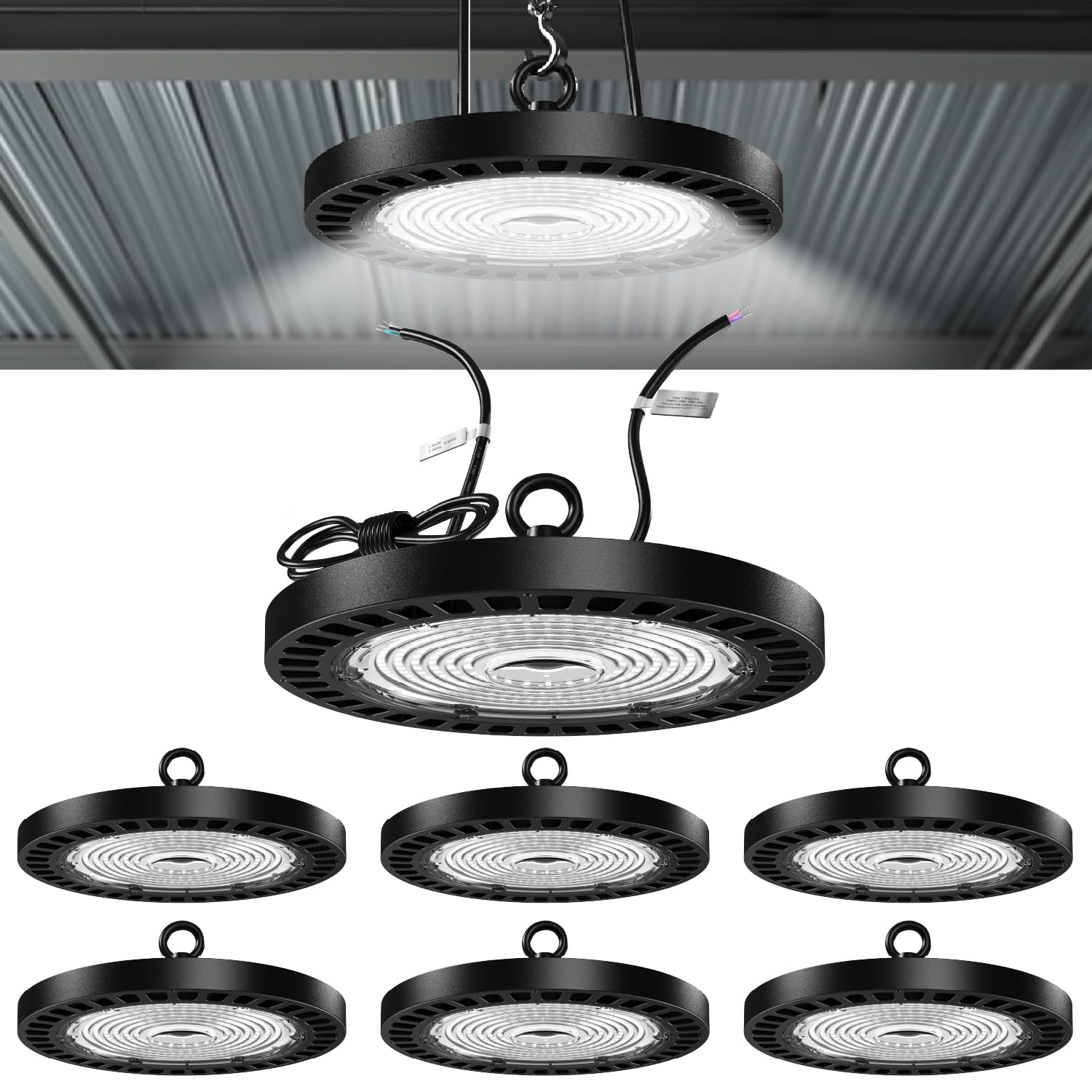 Sunco 6 Pack UFO LED High Bay Light, 150W, 21000 Lumens 5000K 100-277V Dimmable 0-10V, Ultra Bright Commercial Shop Lights for Warehouse, Factory, Workshop, Garage & Barn, Ceiling Mount, UL