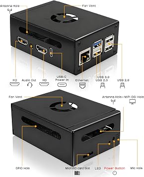 Metal Case with Cooling Fan for Orange Pi 5 Pro/Max/Ultra(N515) | with 3Pcs Aluminum Heatsinks