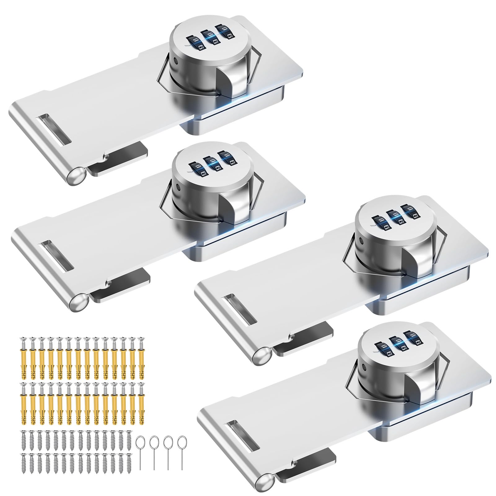 MeBantoo Household Cabinet Password Hasp Locks, Cabinet Locks with Combination, Door Security Slide Latch for Small Barn Doors, Bathroom, Outdoor, Garden (4 Pack Silver) โ image 1
