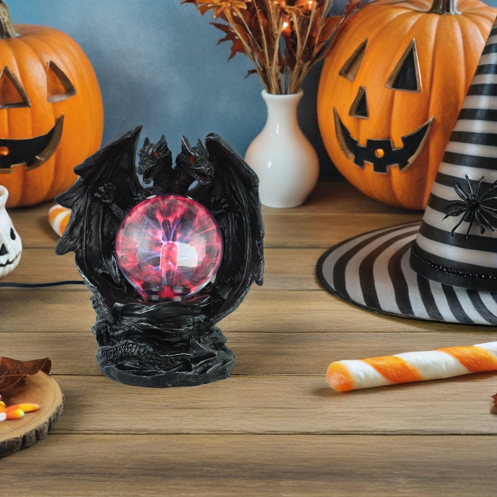 ERINGOGO Lampada Fantasy Desk Sfera al Plasma con Drago Doppio Testa USB Luce Interattiva Colorata per Decorazioni Halloween e Atmosfera Gotica per Casa