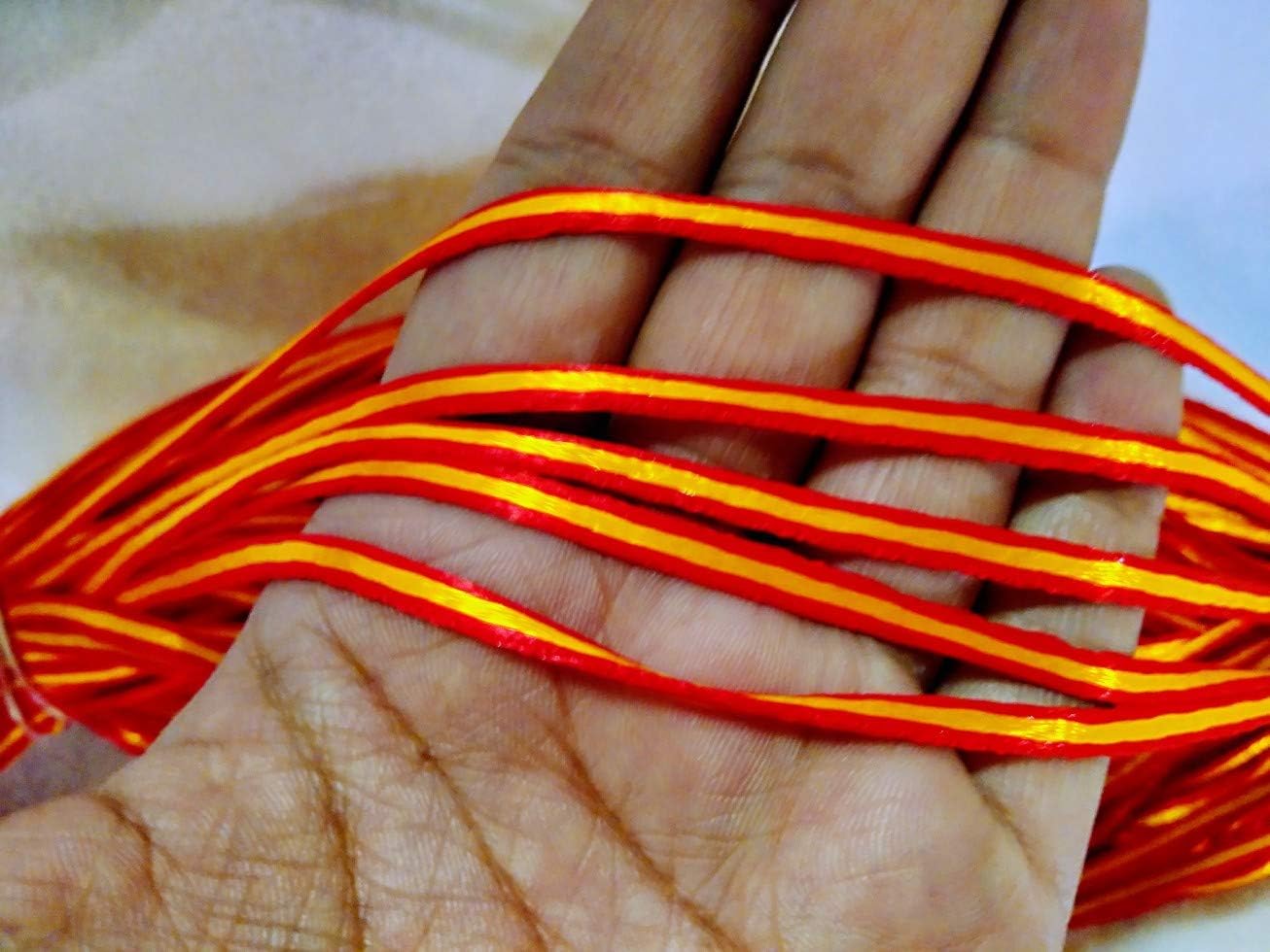 Wiffo Handwork Knots Silk Daga (10 Meter, Red Yellow) 100% Spun Polyester Sewing Thread/ Knots Silk Daga/Silk Kalawa/Laccha for Pooja/Orange and Yellow Silk Thread
