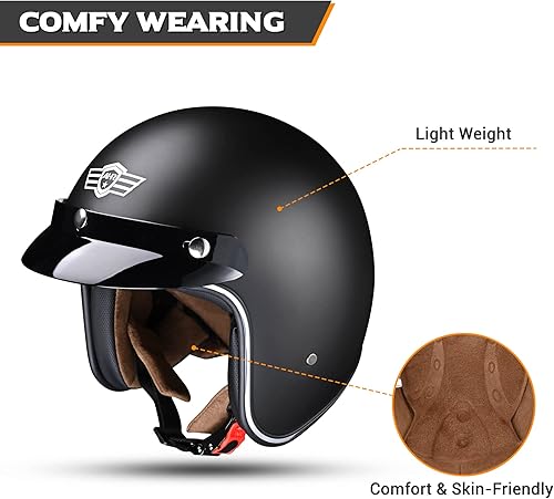 Miniatura 5 de AHR Casco de motocicleta de cara abierta 34, estilo vintage, retro, con visera para hombres y mujeres, Bobber Scooter ATV Cruiser DOT, Run-O5