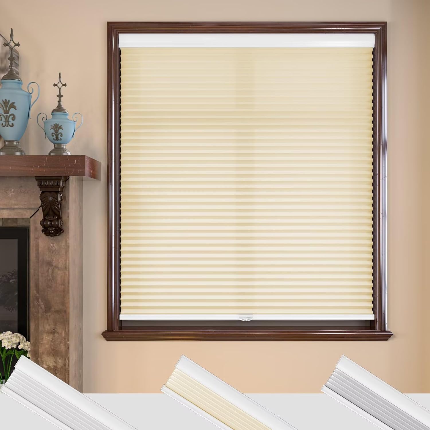 MYshade Cordless Cellular Window Shades Light Filtering Blinds for Indoor Windows 1.5 inch Honeycomb Cell Sheer Fabric Accordion Pull Down Blinds Easy Lift Easy to Install, Size 31" W X 72" H (Beige) Beige 31"W x 72"H