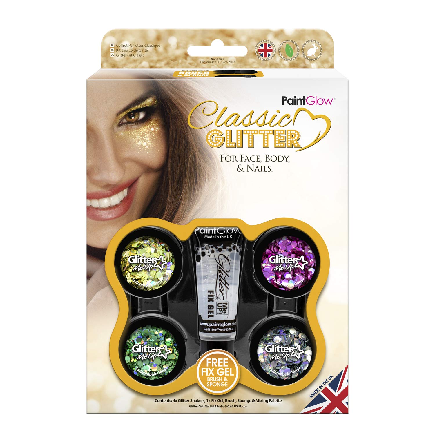 Glitter Me Up - Chunky Body Glitter Box Set – includes glitter fix glue, fix gel for face, body and hair use, cosmetic glitter, kids gift set, glitter makeup kit, face glitter