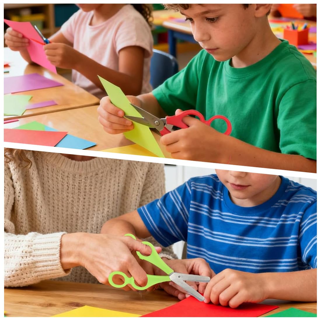 2 pcs Forbici per Bambini con Doppio Manico, Forbici per Apprendimento e Terapia, Forbici Madre-Figlio per Scuola e Attività Creative, Forbici Sicure per Bambini (Rosso e Verde, 17 cm)