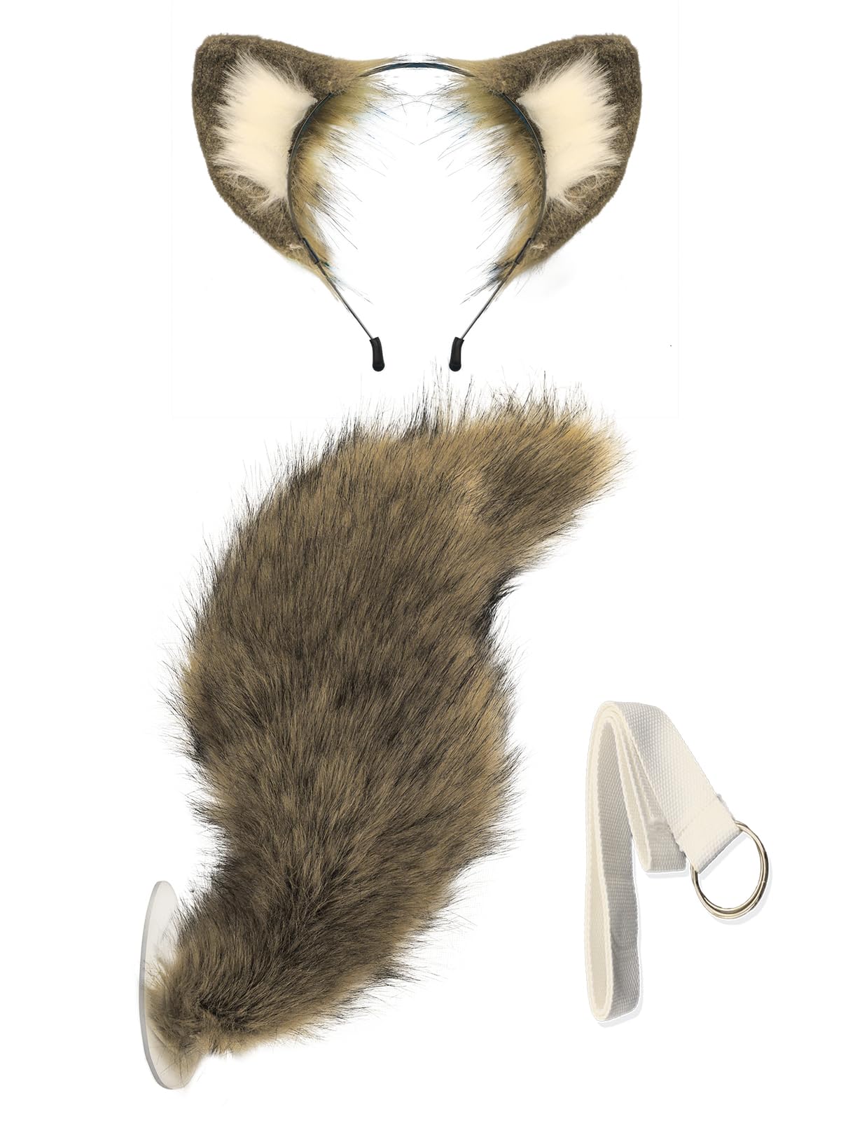 QinRuan Faux Fur Wolf Ears Headband Furry Dog Tail Set Animal Coustume Cospaly Halloween Party