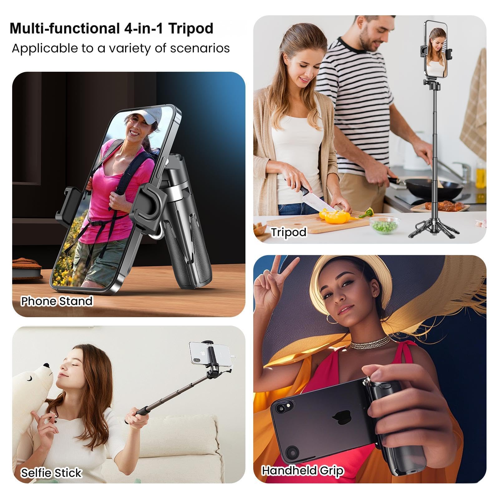 Palos de selfie para iPhone, trípode multifuncional 4 en 1 con control remoto, mini palo selfie de tamaño de bolsillo, adecuado para fotografía, transmisión en vivo, artículos esenciales de