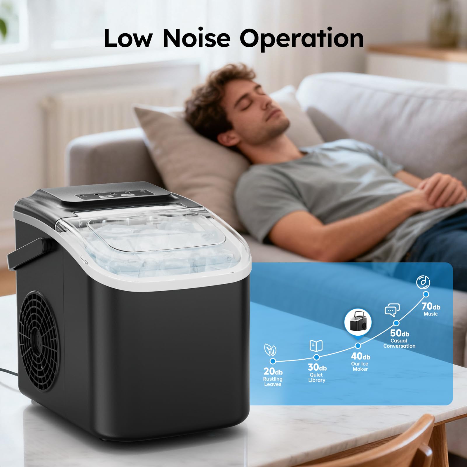 Countertop Ice Maker Machine 26lbs/24h,9 Ice Cubes Ready In 6 Mins,Automatic Clean Portable Ice Maker With Handle,40dbs Low Noise,Adjustable Ice Cube Size on Fridge.com - View 6