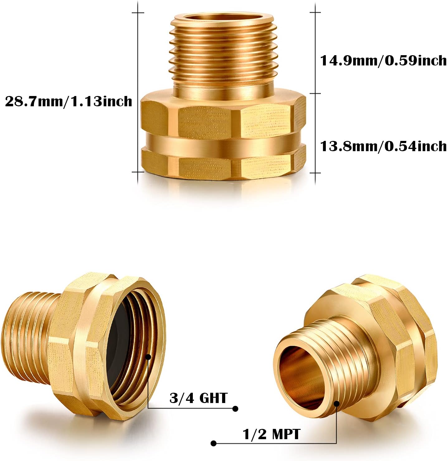 Garden Hose Fittings Connectors Adapter Solid Brass Repair Female to male faucet leader coupler dual water hose connector(3/4" GHT Female to 1/2" NPT Male) (10-Pcs)