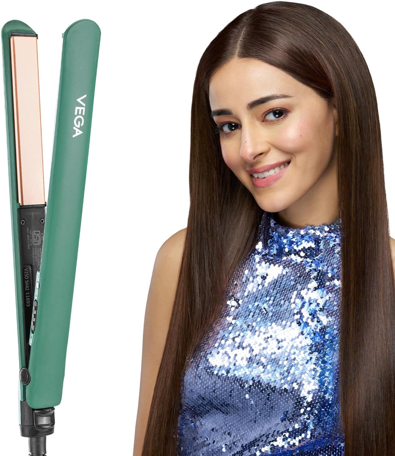 Vega Salon Smooth Hair Straightener for Women with Ceramic Coated Plates, Quick Heatup & Travel Friendly, Travel Lock, Suitable for All Hair Types, 1 Year Warranty, Green (VHSH-42)