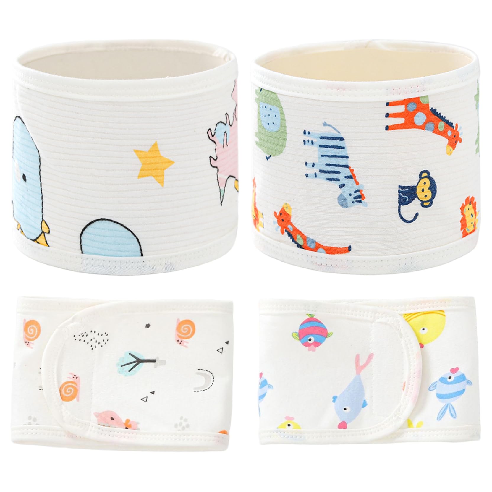 Lot de 4 housses de cordon ombilical pour nouveau-né 0 à 12 mois, bande nombril en coton doux avec 4 styles, bande ventre pour bébé, cadeaux pour garçon et fille, décoration