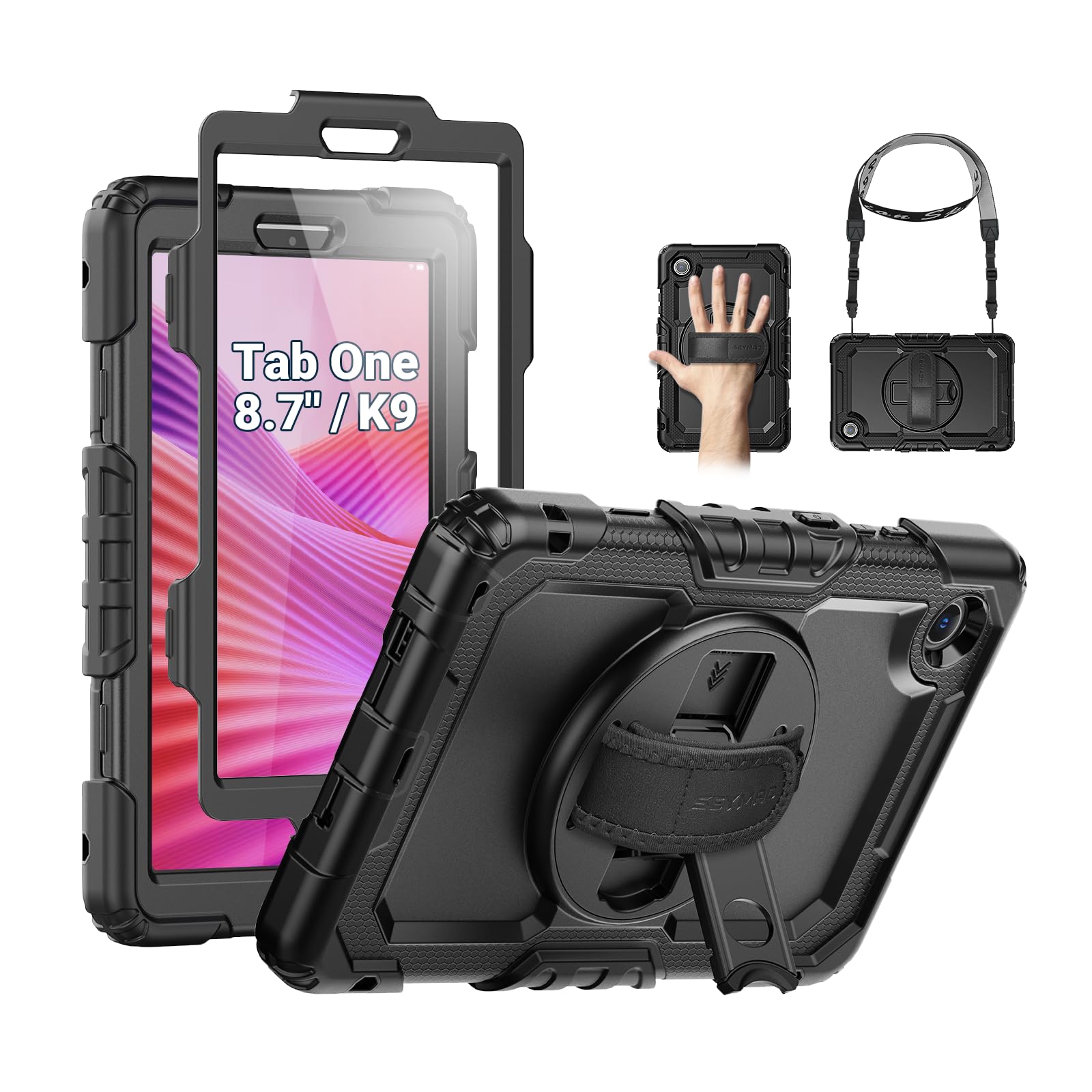 SEYMAC Case for Lenovo Tab One 8.7 inch/ K9 TB305FU (2025), Heavy Duty Full-Body Shockproof Protective Case with Screen Protector, Stand, Hand/