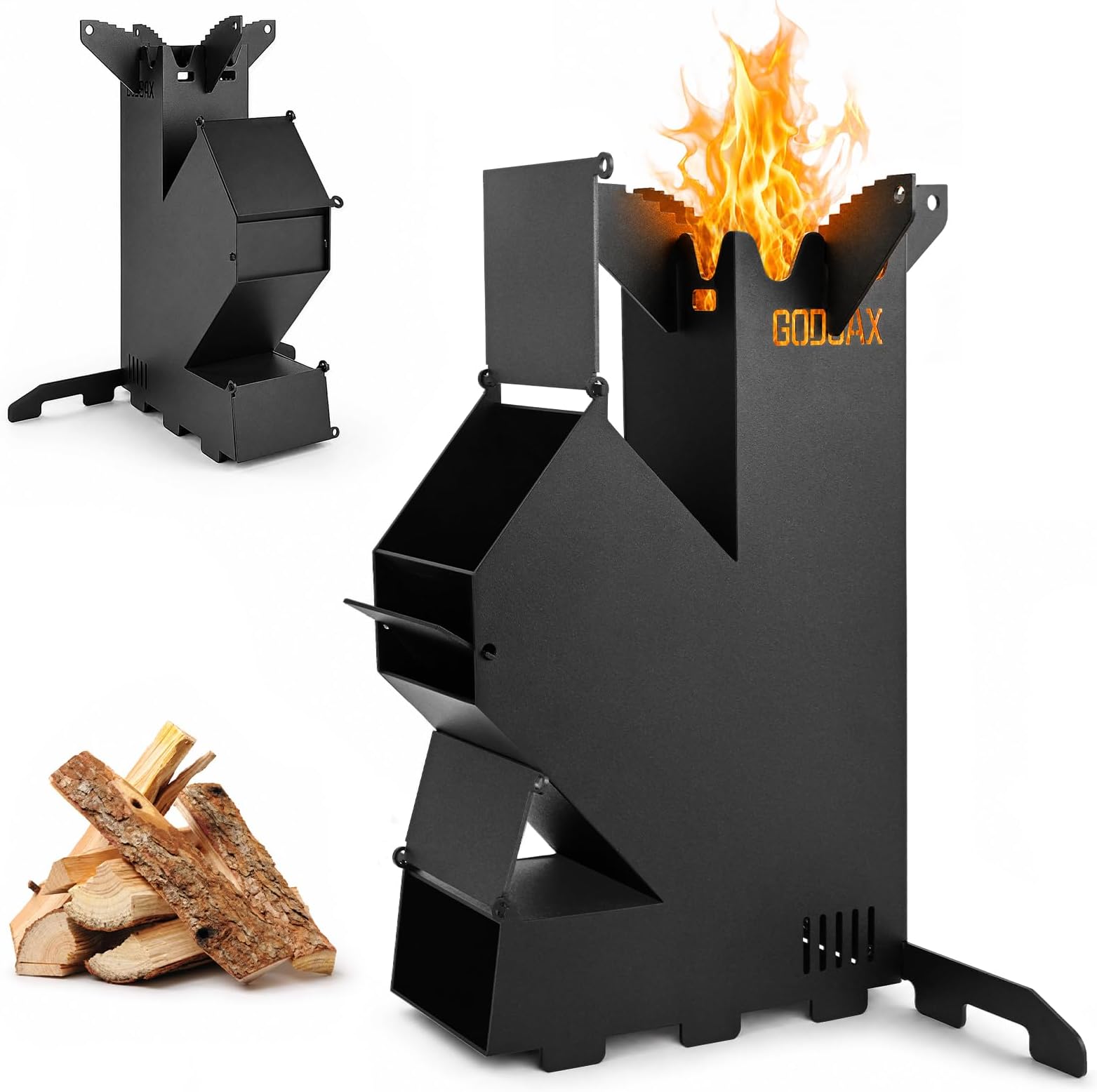 Rocket Stove Portable Wood-Burning Camping Stove with Storage Bag | 1.8mm steel,130lbs downward load,6.33lb backpacker wood stove,efficient chimney burn,camping backpacking,burns twigs charcoal