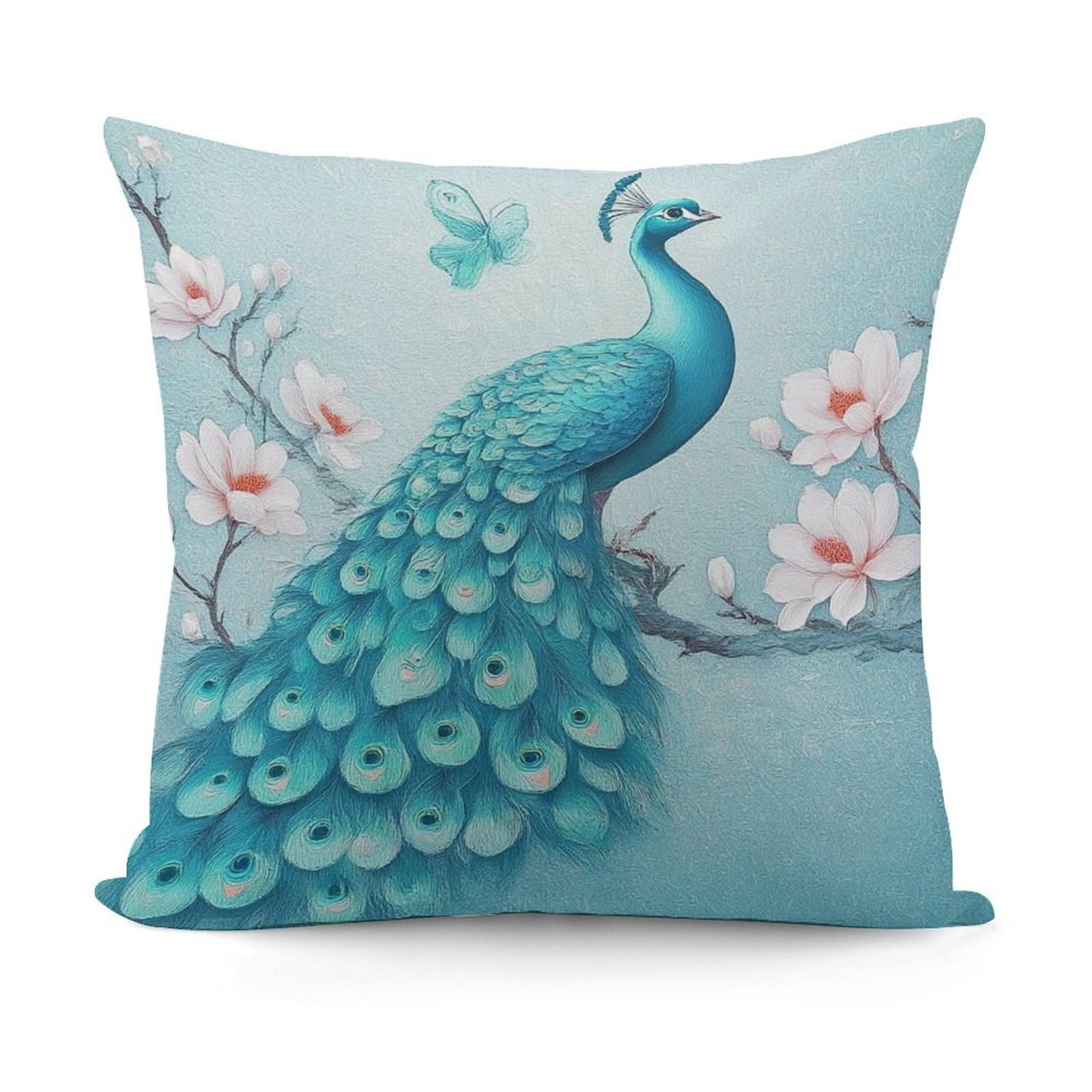 Smazdfxx Picture(723) Fashion Decorative Throw Pillow Covers Couch Cushion Case Soft Blue Peacock And White Flowers Pillowcases For All Seasons
