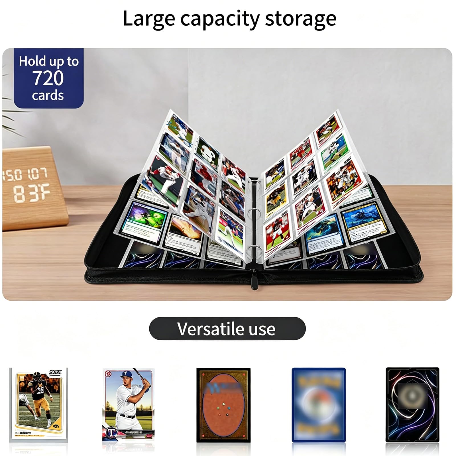 libro carte da gioco in pelle PU premium contiene 900 carte e include 50 pagine protettive trasparenti per fissare accessori del gioco carte
