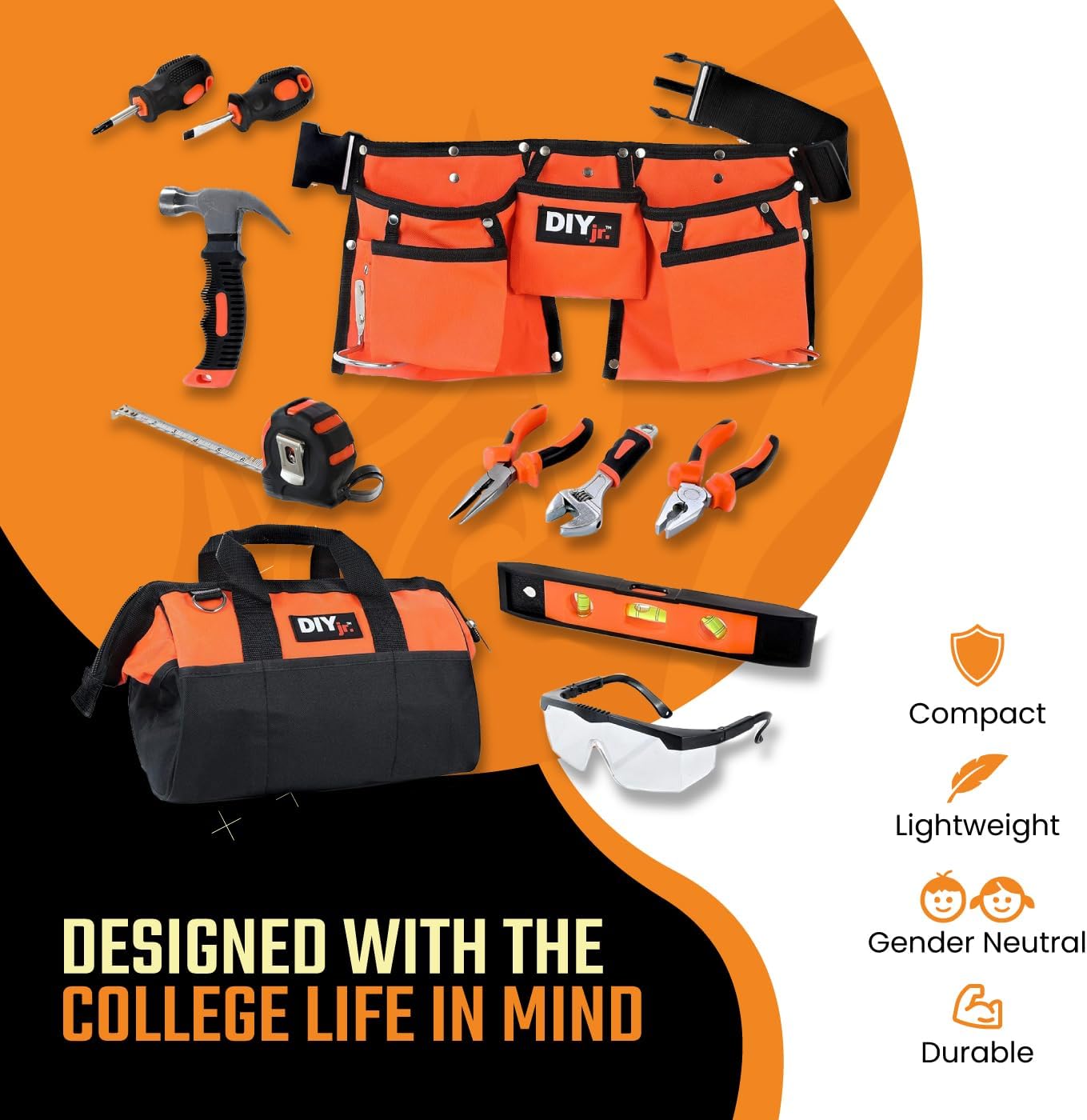 DormEase Campus Life Tool Set - Compact All-in-One Tool Kit for College Students, Dorm Essentials for Young Adults, Perfect Gift for First Apartment, DIY Repairs, Size Small Tool Belt