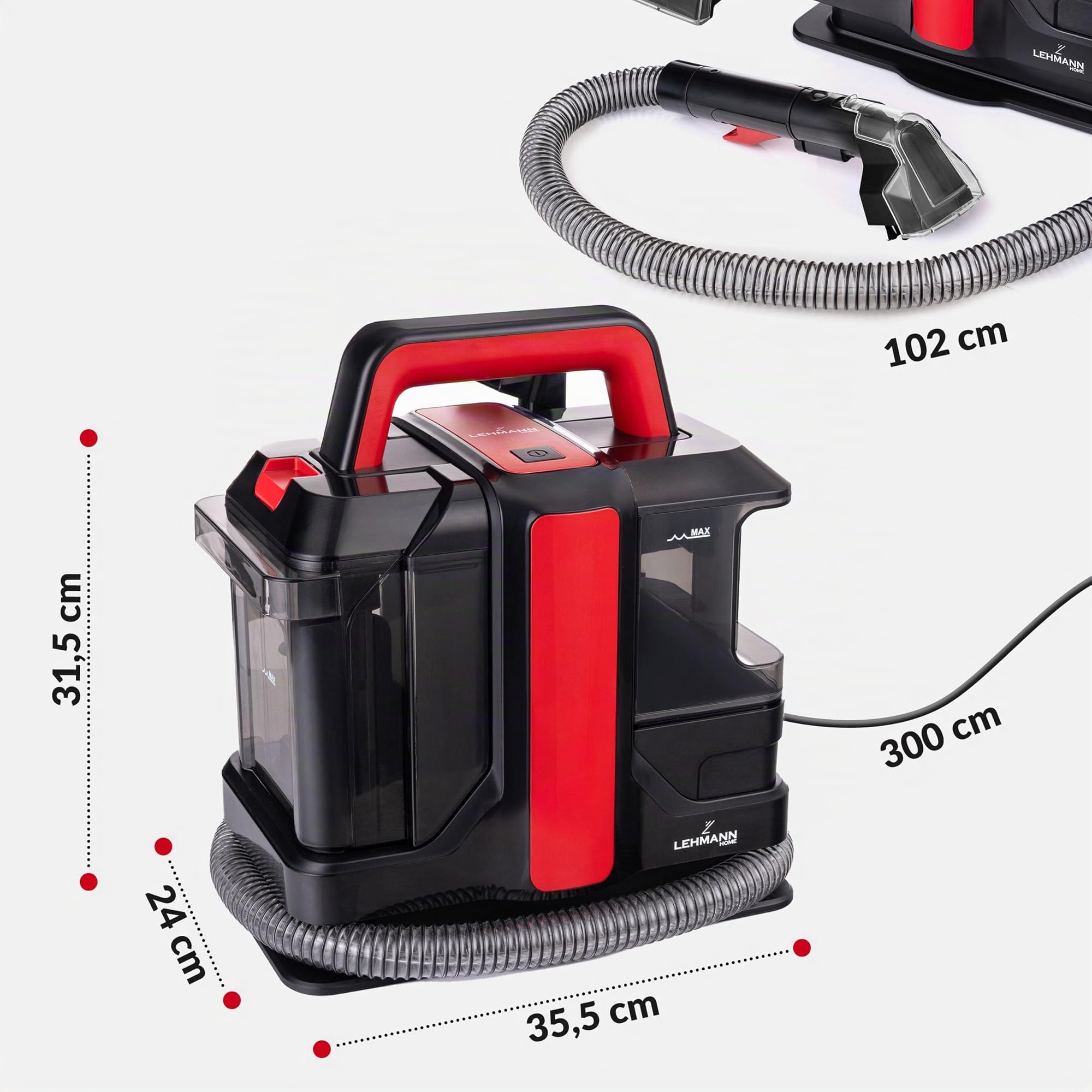 LEHMANN EasyWash Shampouineuse Canapé 2 en 1, Nettoyage Puissant pour Taches Résistantes, Doppio Serbatoio, Nettoyeur Canapé, Tapis, Voiture, Moquettes, Tissus, Design Compact et Portable, 750 W